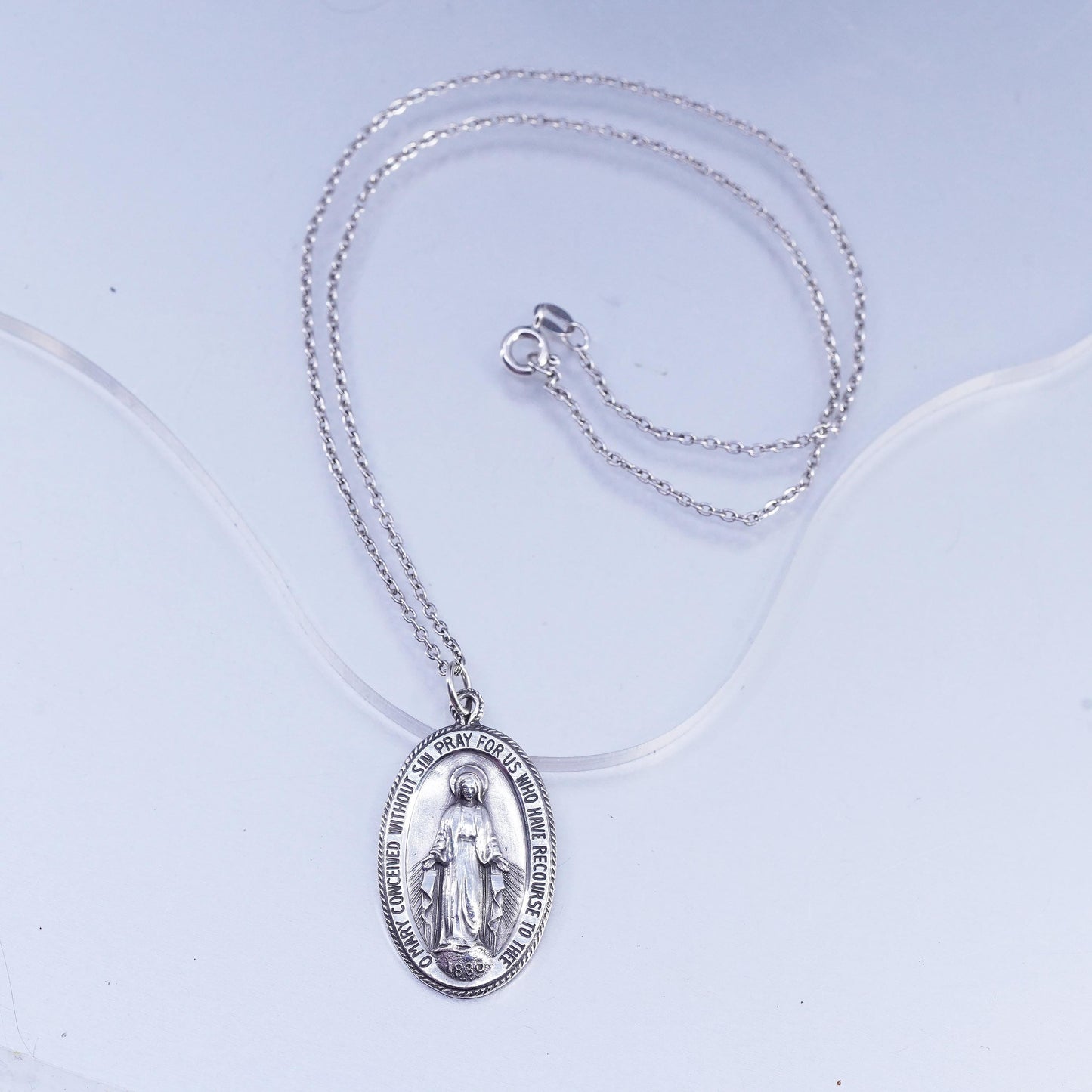 Vintage sterling 925 silver handmade necklace with Virgin Mary pendant pendant