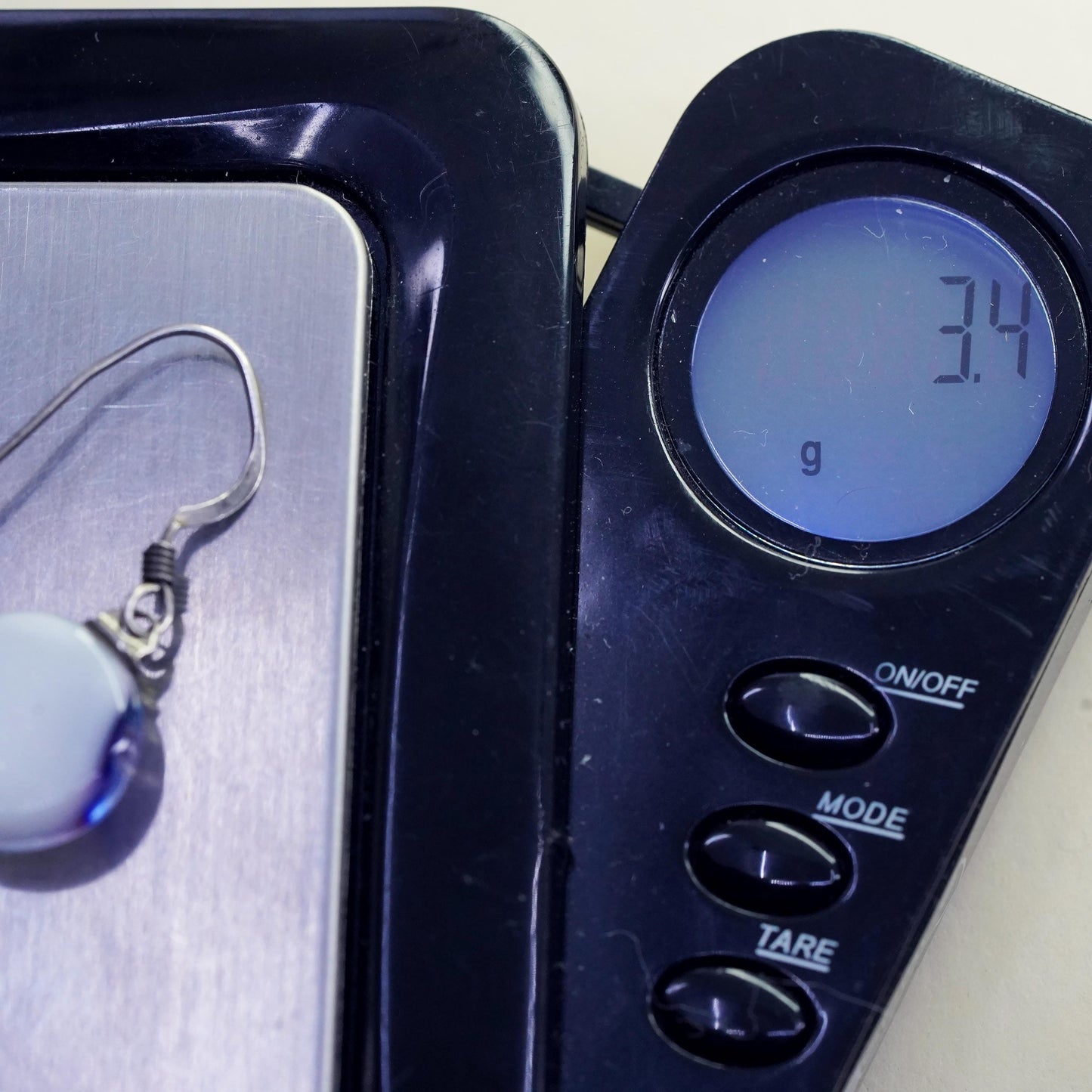 Vintage Sterling 925 silver handmade earrings purple foiled artisan glass drops