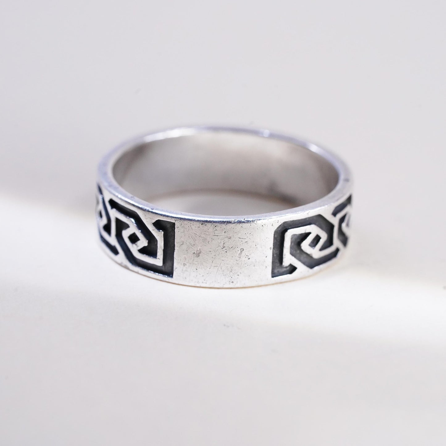 Size 12, Vintage Sterling Silver Signed 925 WJ Waldeck Johnson Tribal Ring Band