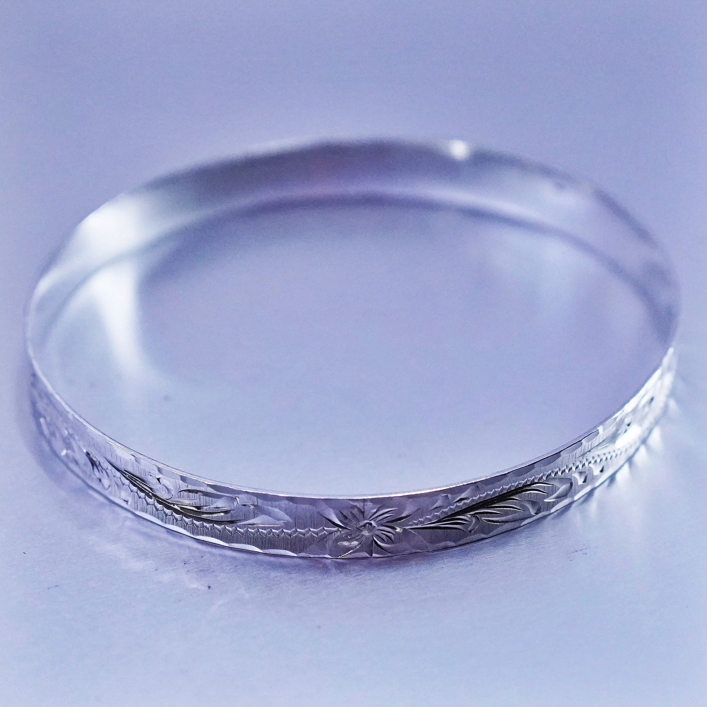 7.25”, Vintage sterling silver handmade 925 silver bracelet, textured bangle