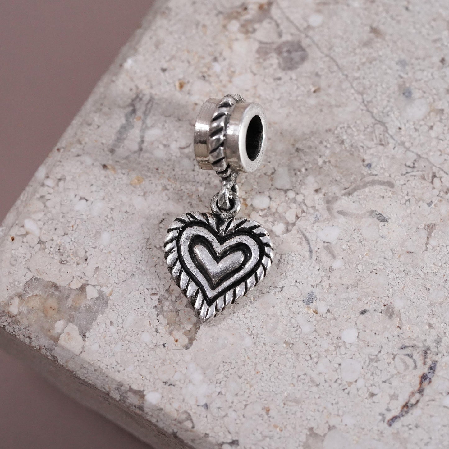 Vintage sterling silver handmade pendant, 925 heart charm