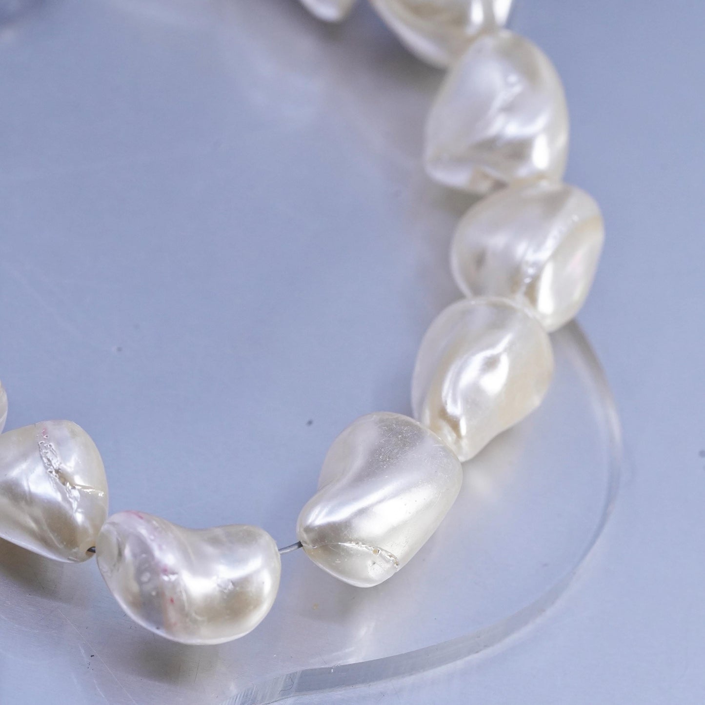 18" Vintage Sterling 925 silver handmade necklace chunky baroque pearl nuggets