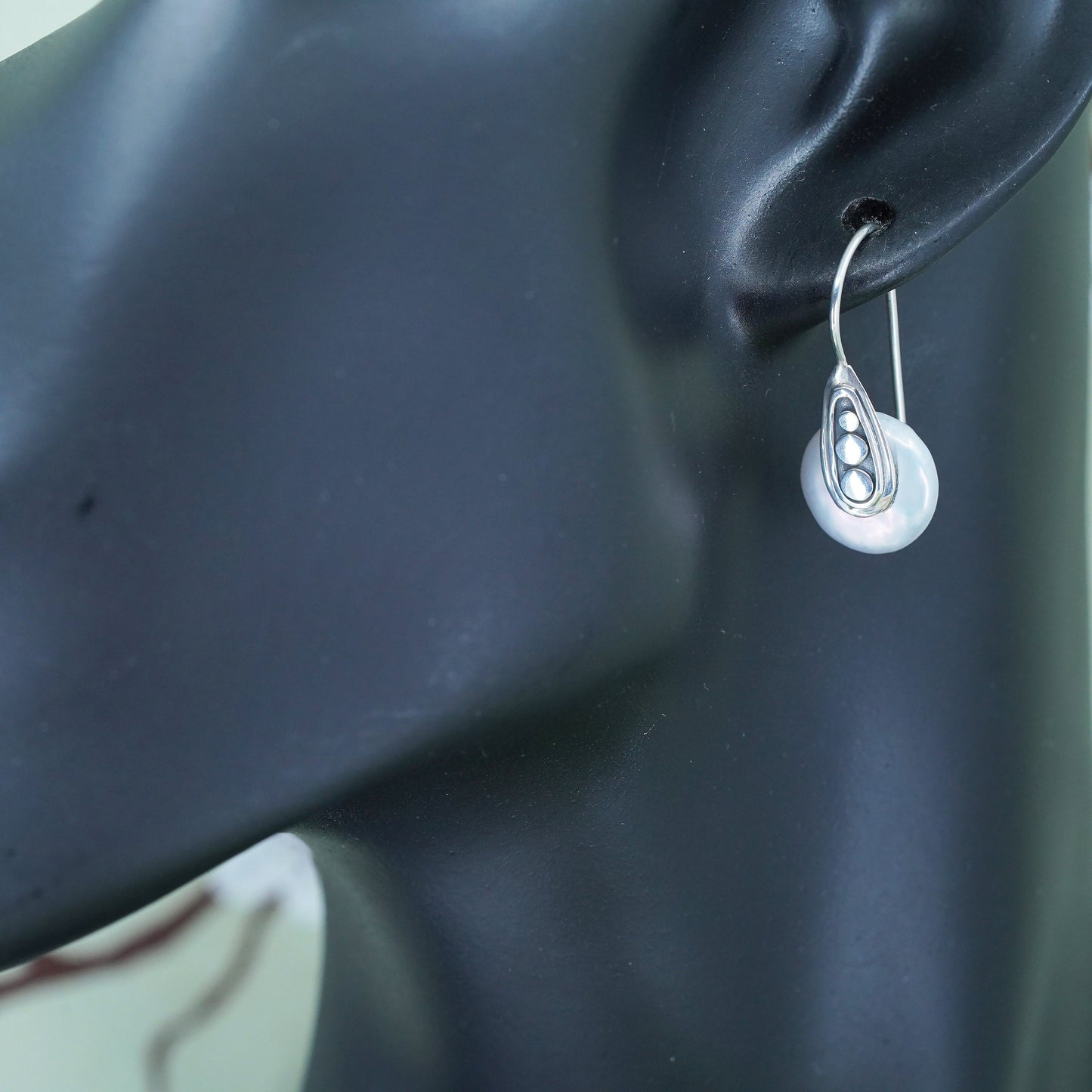 vintage Sterling silver 925 handmade earrings with freshwater coin pearl drops