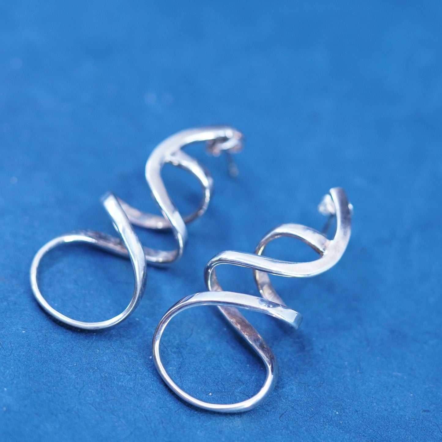 vintage Sterling silver handmade triangular earrings, 925 studs