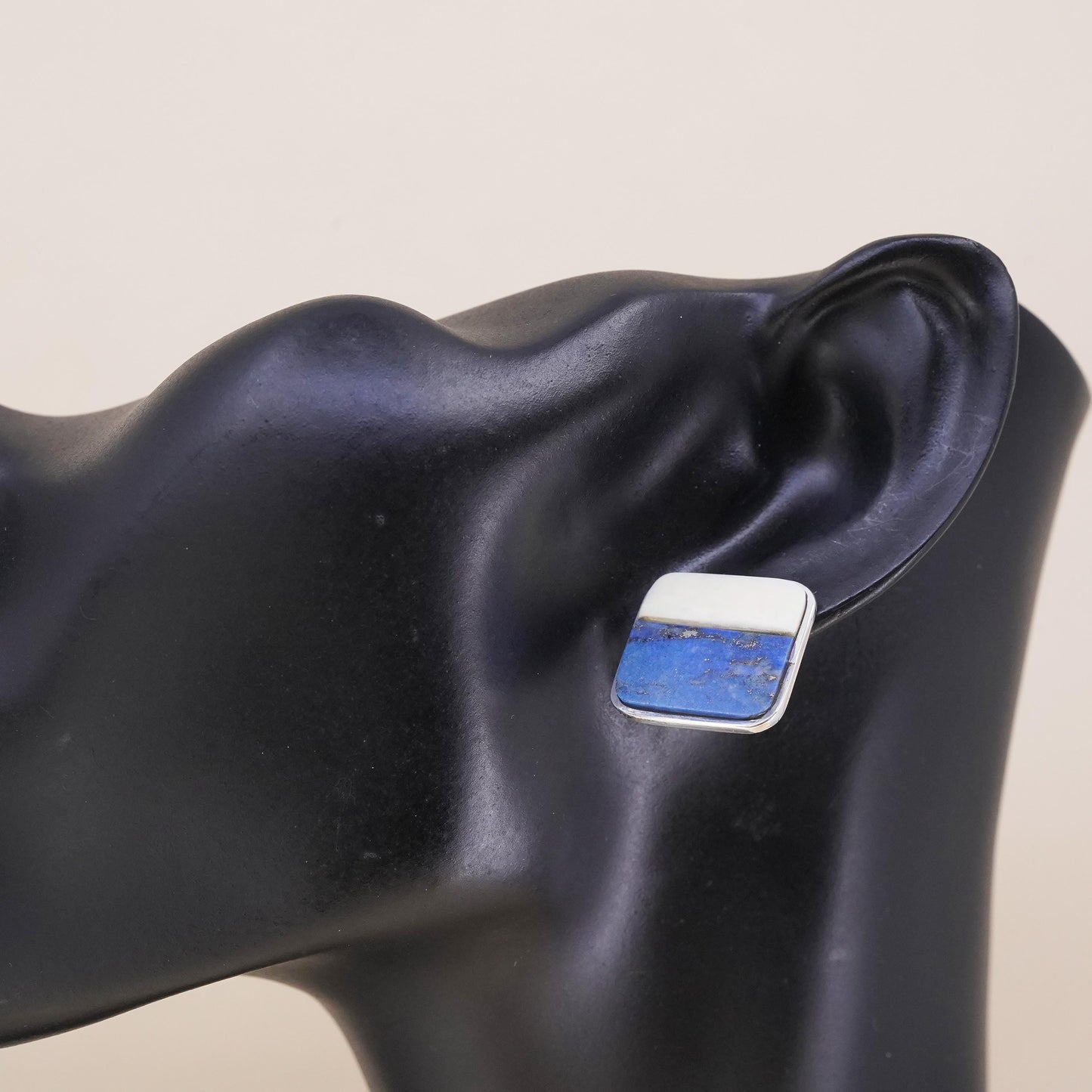 southwestern single earring. Navajo Sterling 925 silver square stud lapis