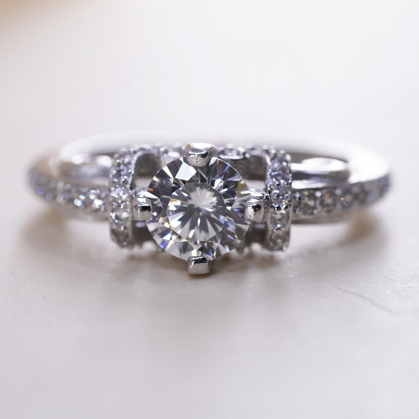 Size 5.5, Sterling silver ring, 925 silver with round cut crystal CZ cluster