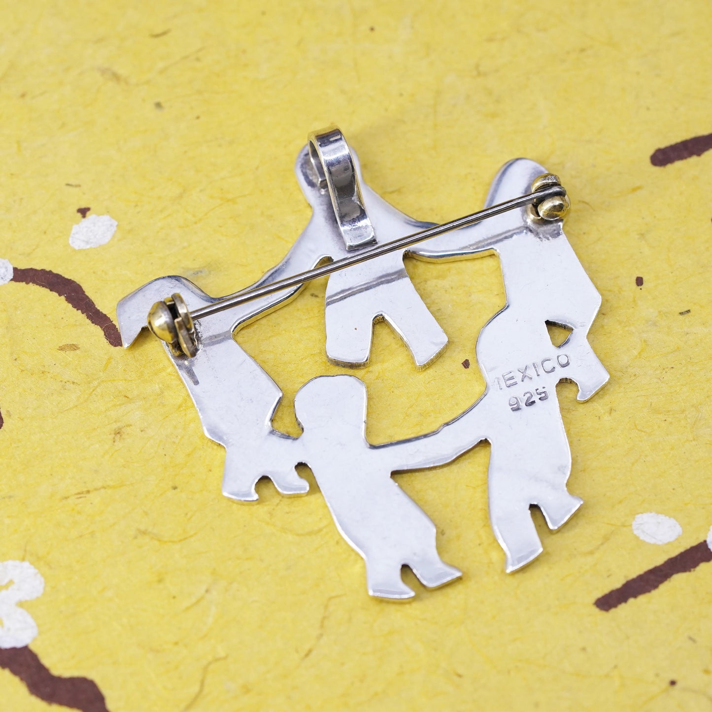 Vintage Mexican sterling silver handmade brooch, 925 save the children pendant