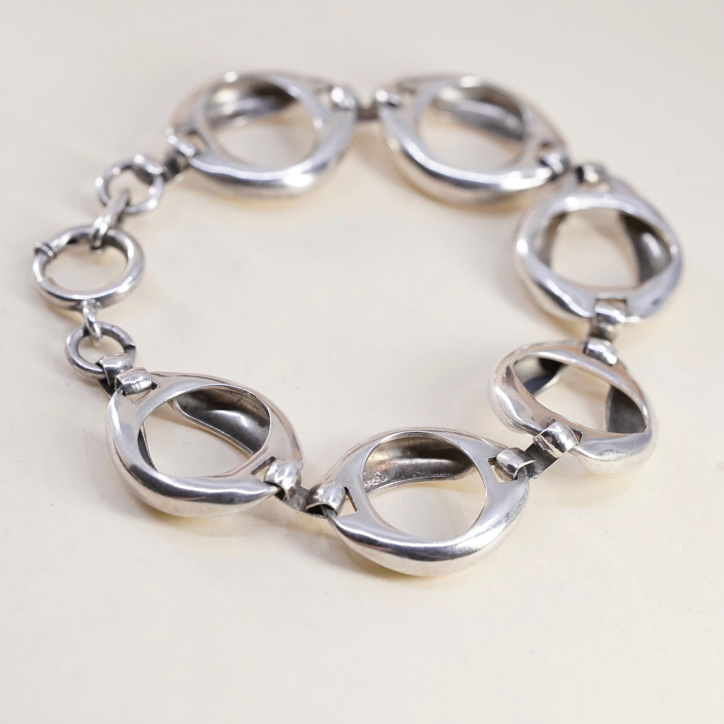 7" 19mm, Vintage sterling silver bracelet, huge 925 puffy curb chain