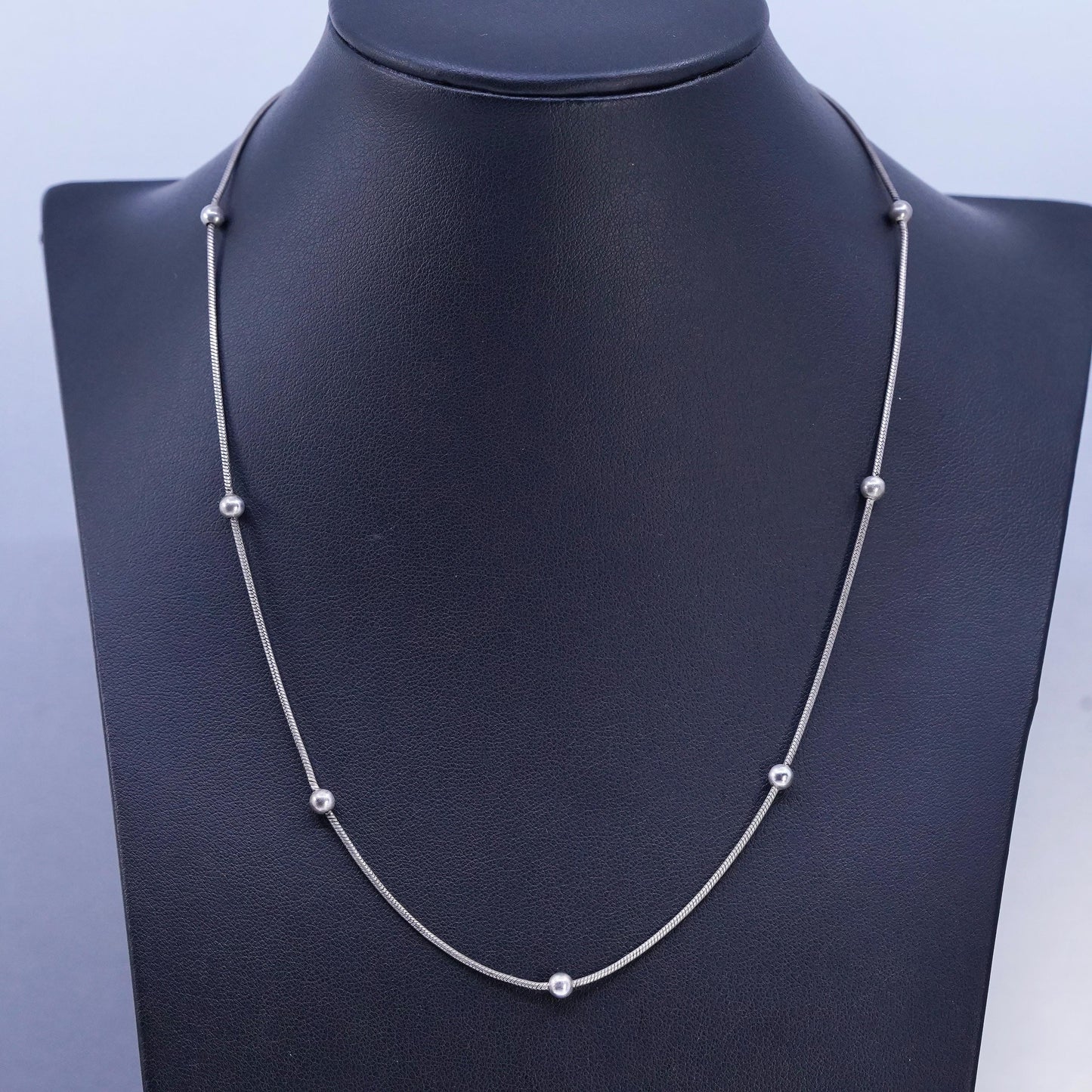 18", vintage Italian Sterling silver necklace, 925 snake chain with 3mm beads