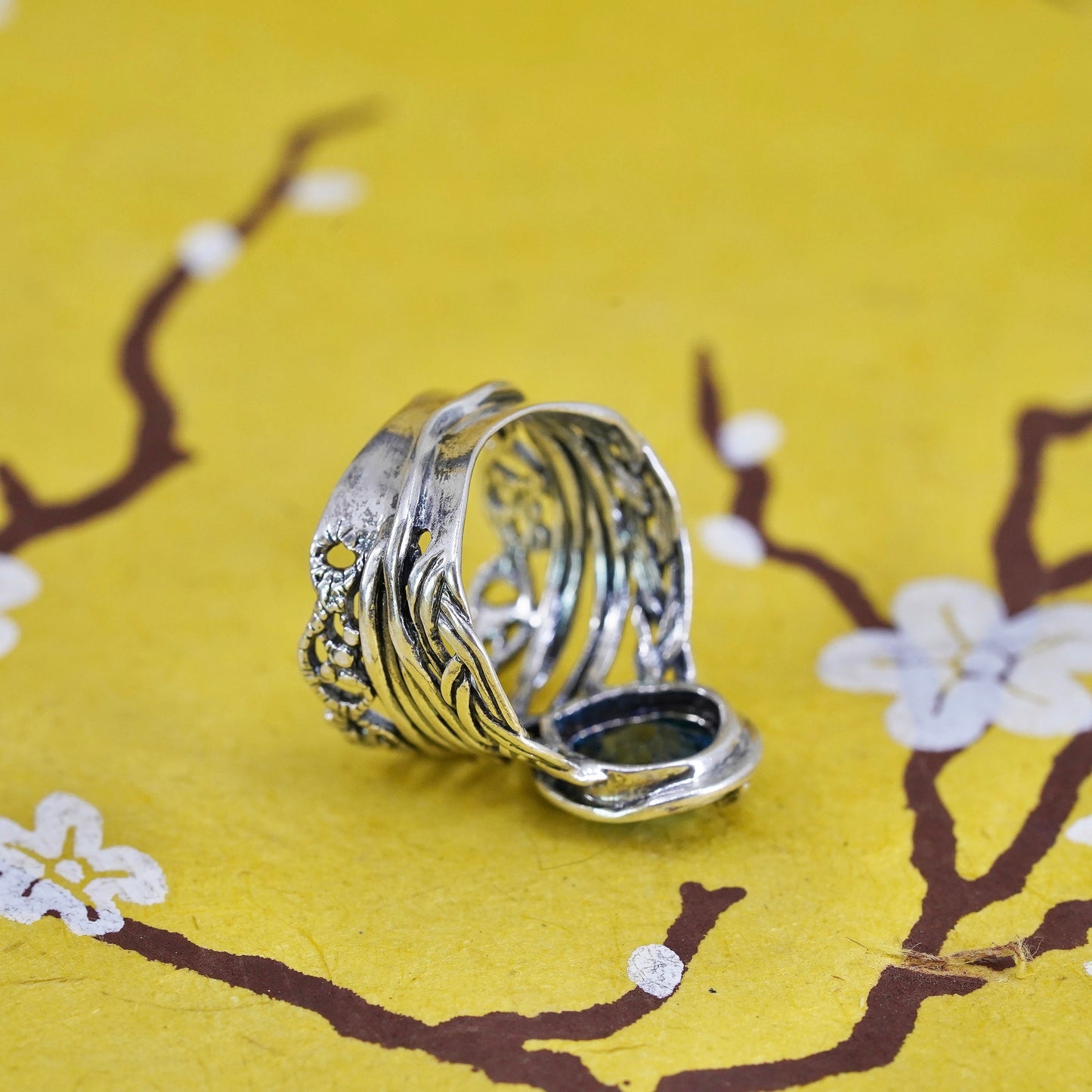 Size 6.75, Israel PAZ PZ Sterling silver ring, 925 band teardrop blue crystal