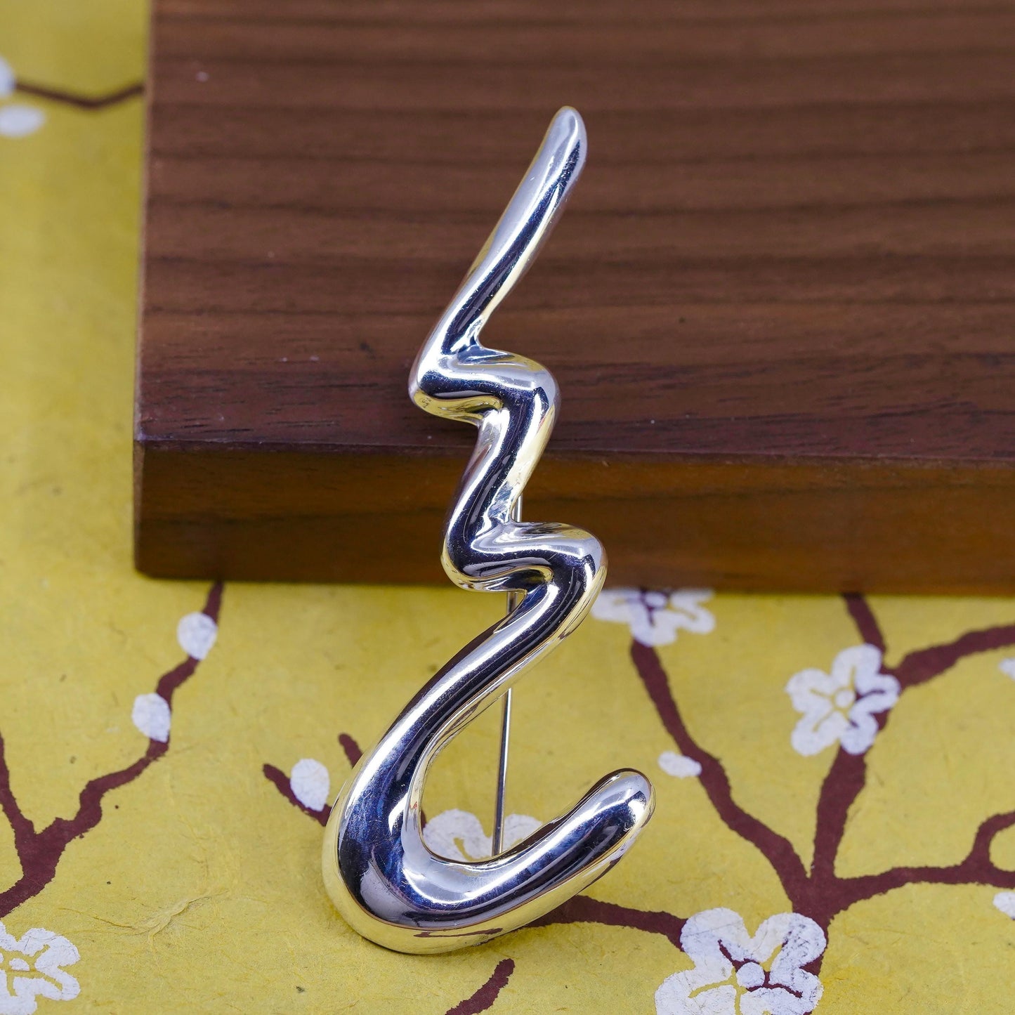 3” Vintage handmade sterling 925 silver long tornado brooch pin