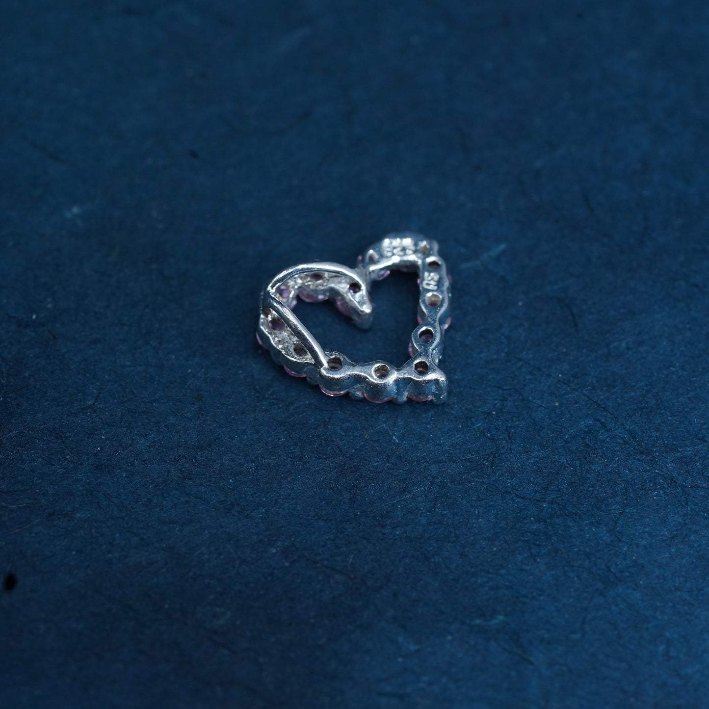 Vintage Sterling 925 silver heart pendant with cluster pink Cz