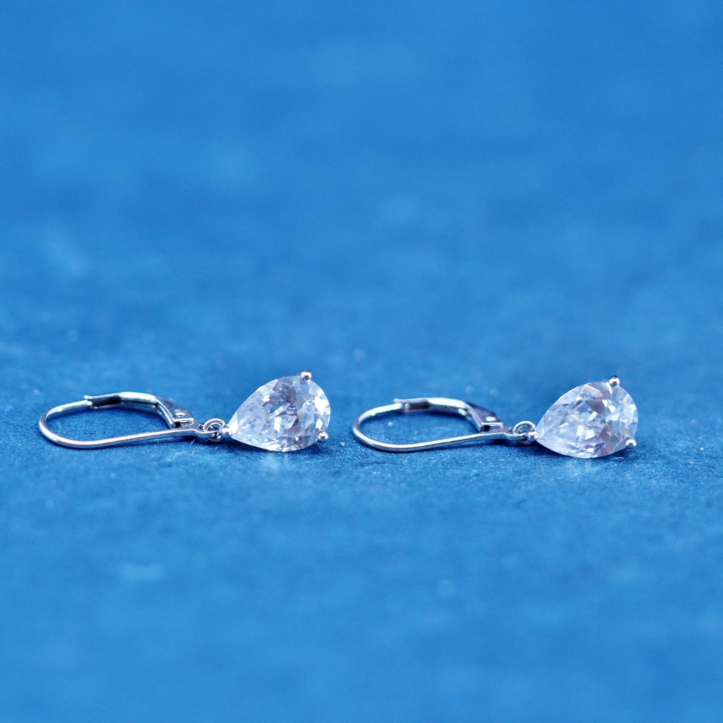 Vintage sterling silver earrings, solid 925 silver with teardrop cz dangles