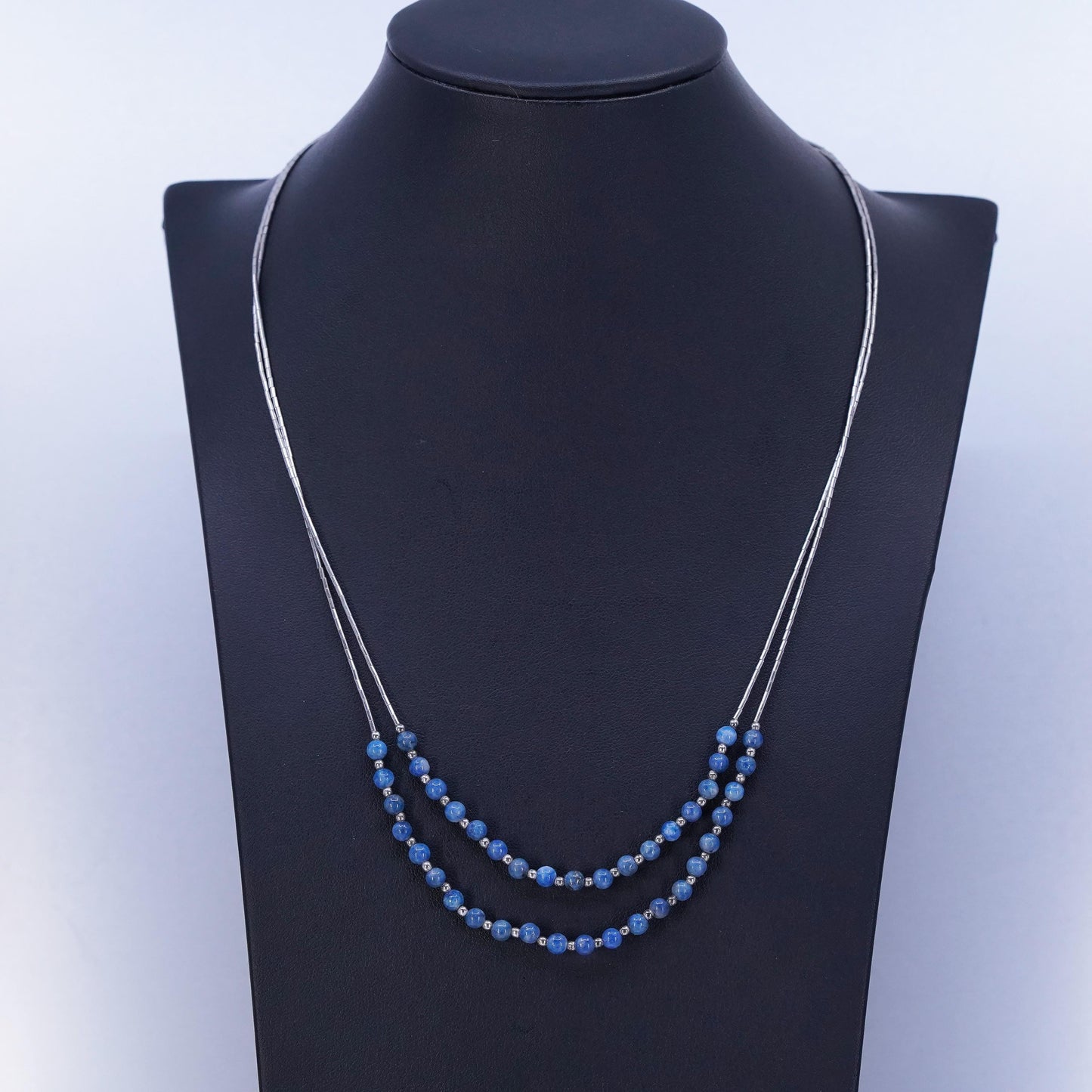 20+4”, Native American Sterling 925 liquid silver double strands necklace lapis