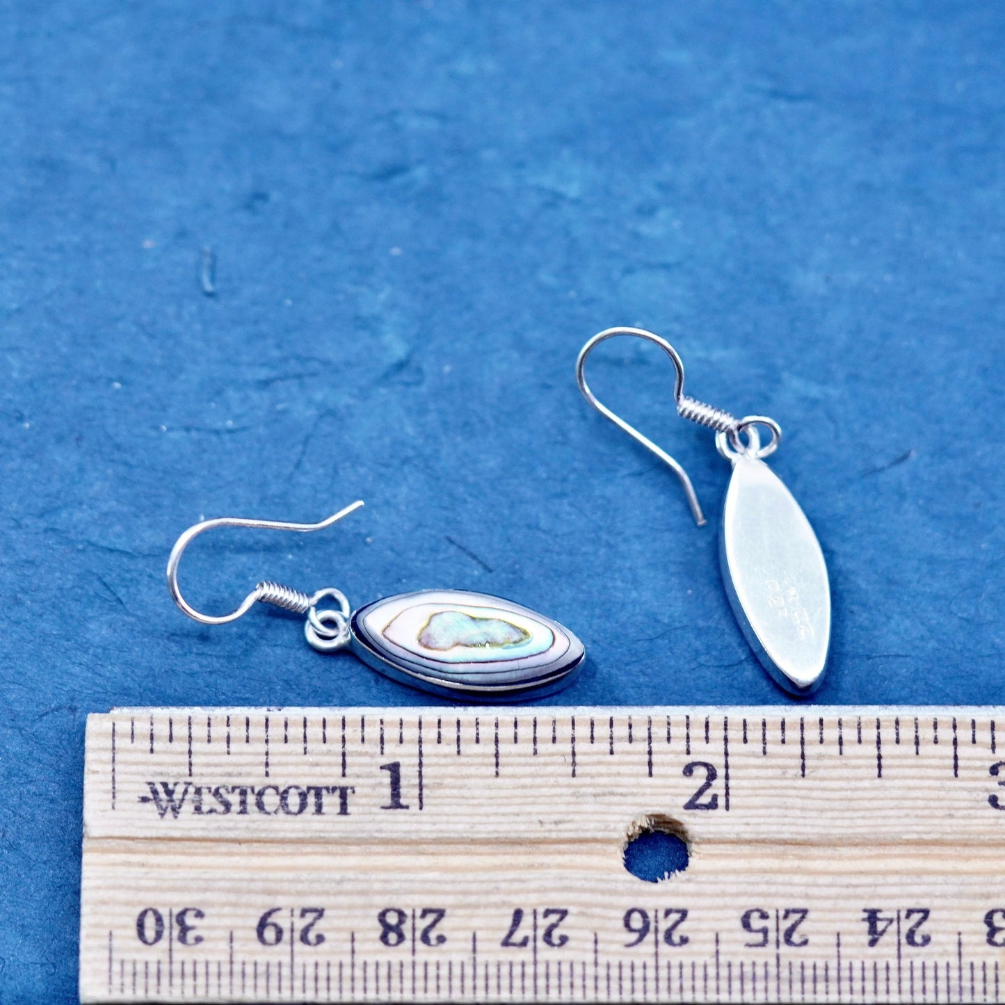 Mexican Sterling 925 silver handmade earrings with marquise shaped abalone