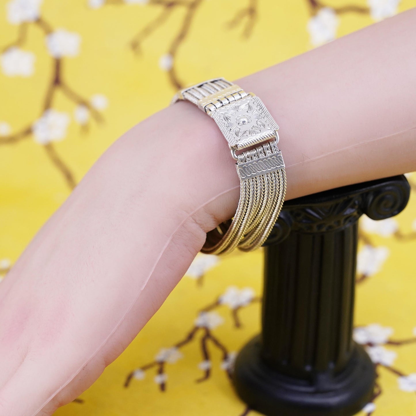 6.5”, VTG Nepal Sterling 925 silver handmade bracelet, 6 strands wheat chain