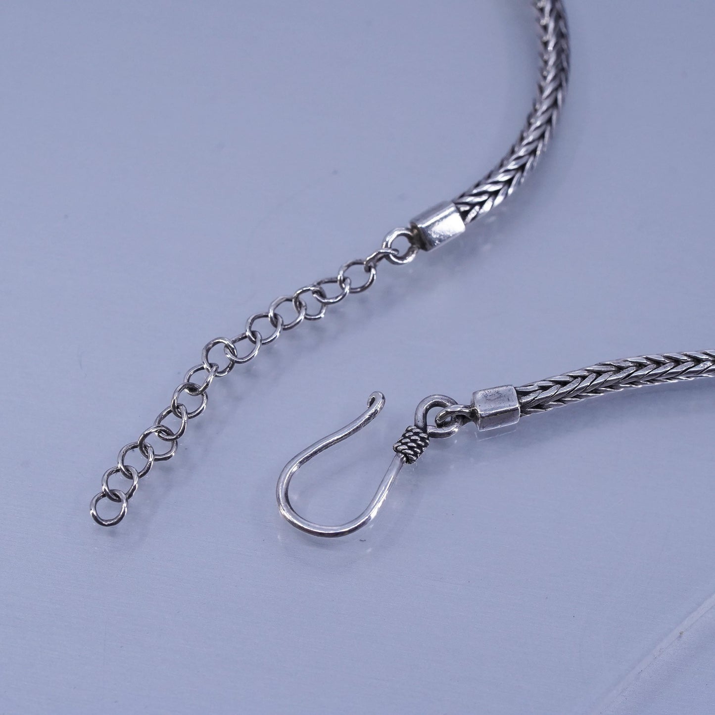 18+1” 2mm, vintage Sterling 925 silver textured wheat chain necklace