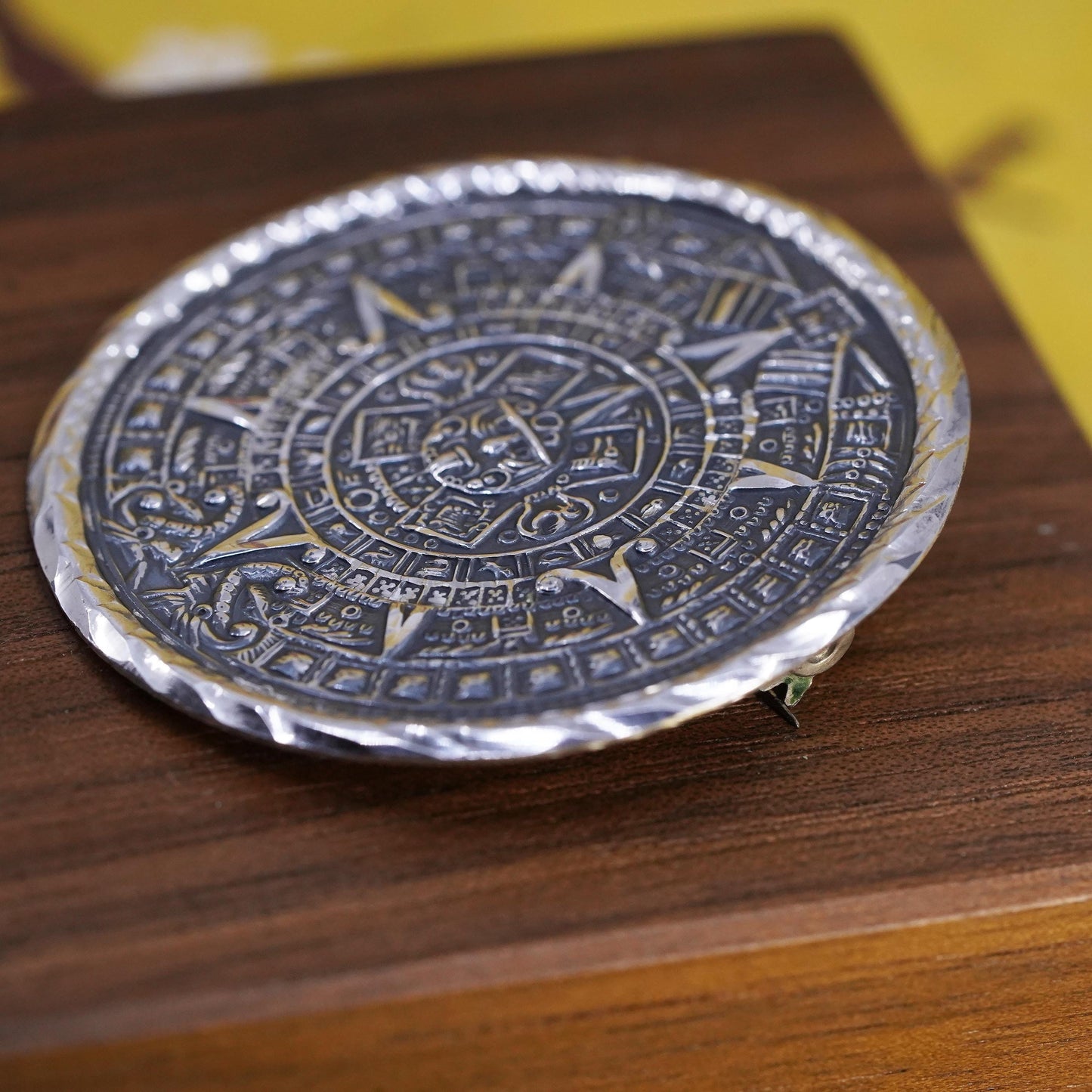 southwestern Mexican sterling 925 silver brooch, pendant Mayan Aztec Calendar