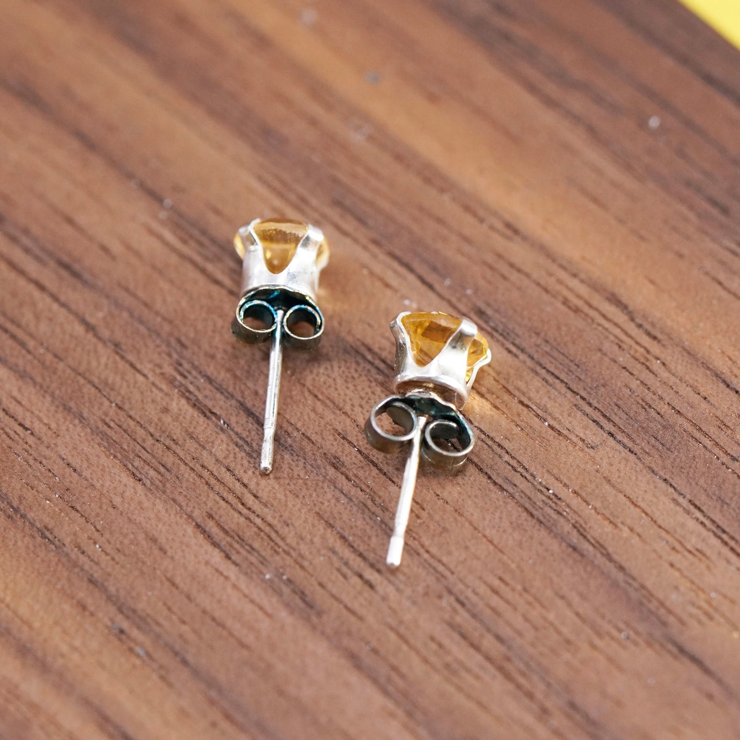 6mm, Vintage Sterling silver handmade earrings, 925 studs with citrine