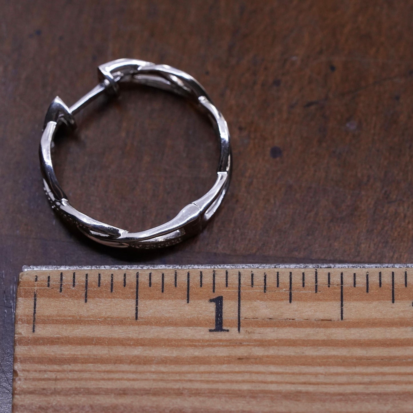 1”, Vintage sterling silver single earring, 925 twisted huggie hoop w/ diamond