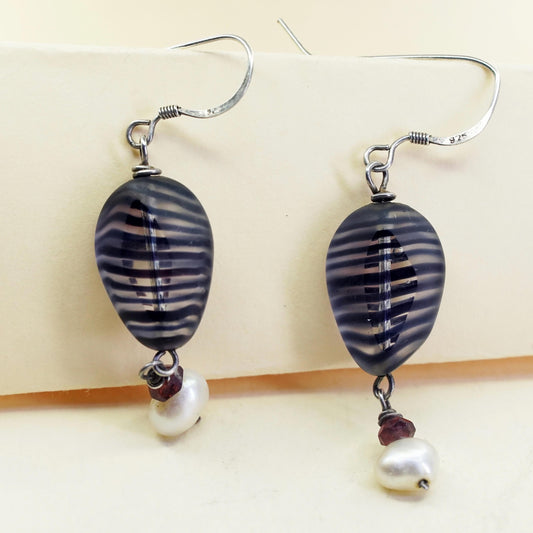 Vintage Sterling 925 silver handmade earrings with glass beads pearl dangles