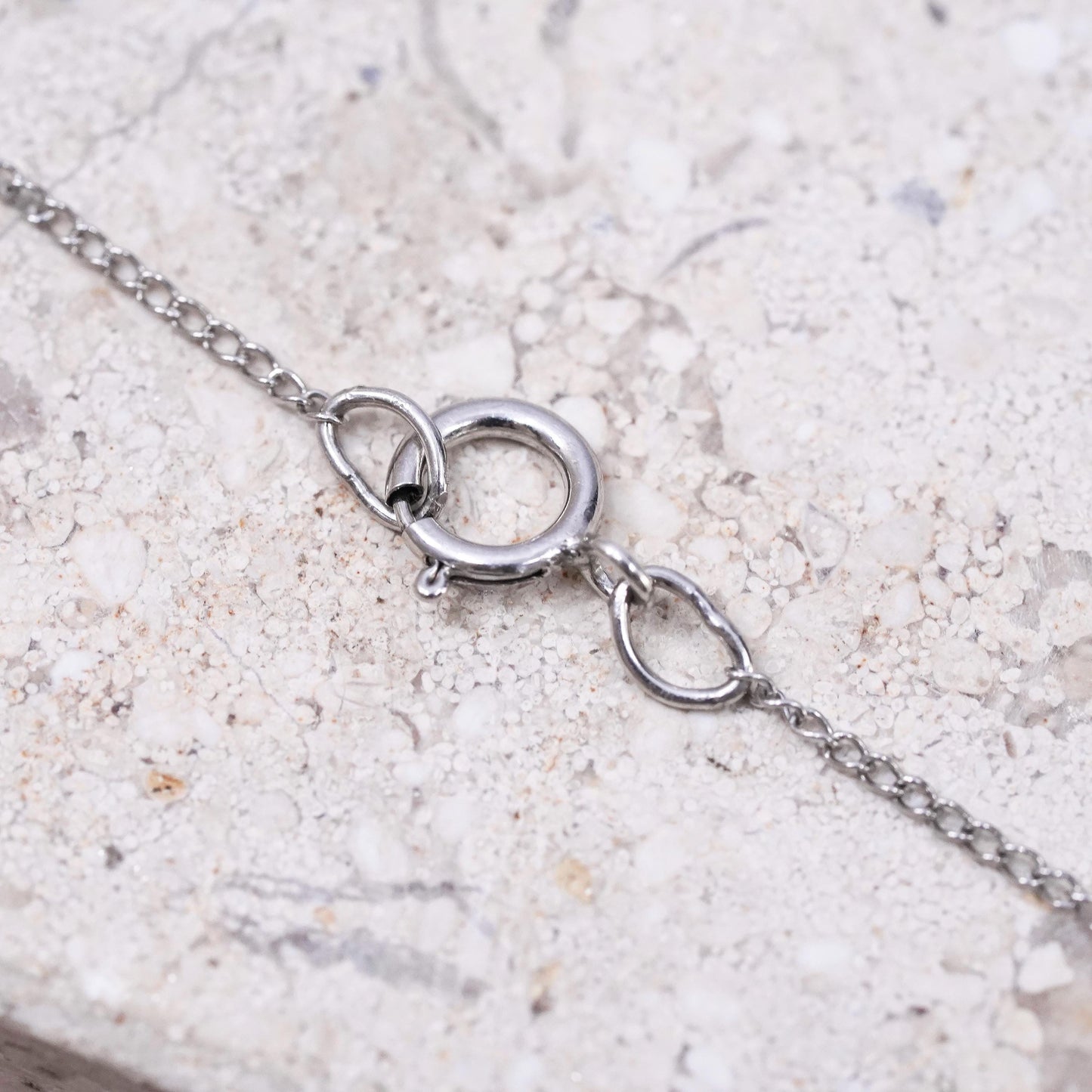 18", vintage Sterling silver necklace, 925 curb chain heart pearl cz pendant