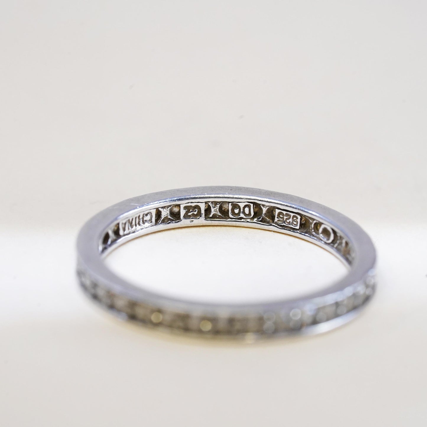 Size 7.25, vintage sterling 925 silver ring cluster CZ, stackable wedding band