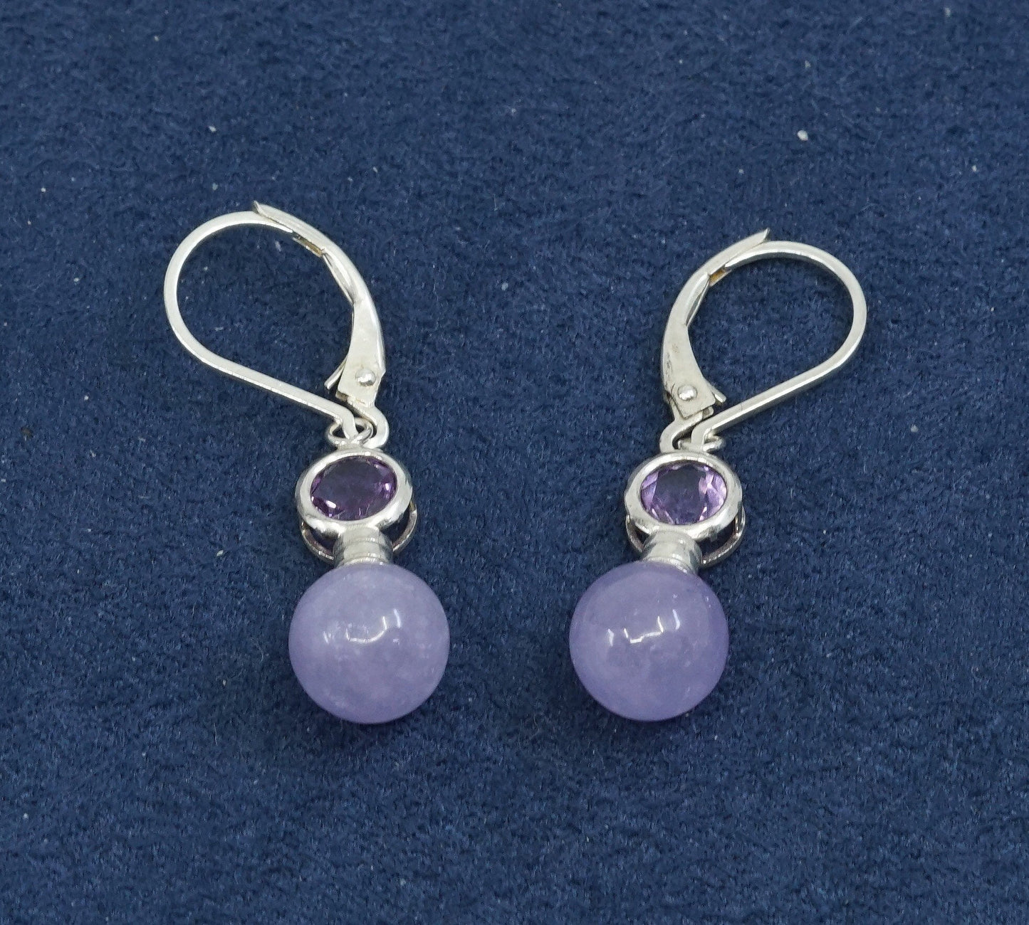 vtg sterling silver handmade earrings, 925 w/ bead amethyst dangles