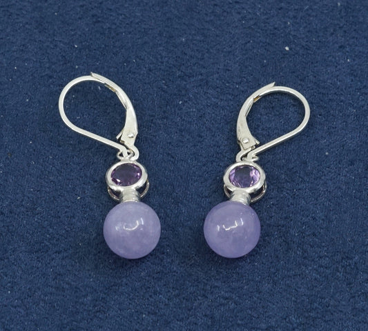 vtg sterling silver handmade earrings, 925 w/ bead amethyst dangles