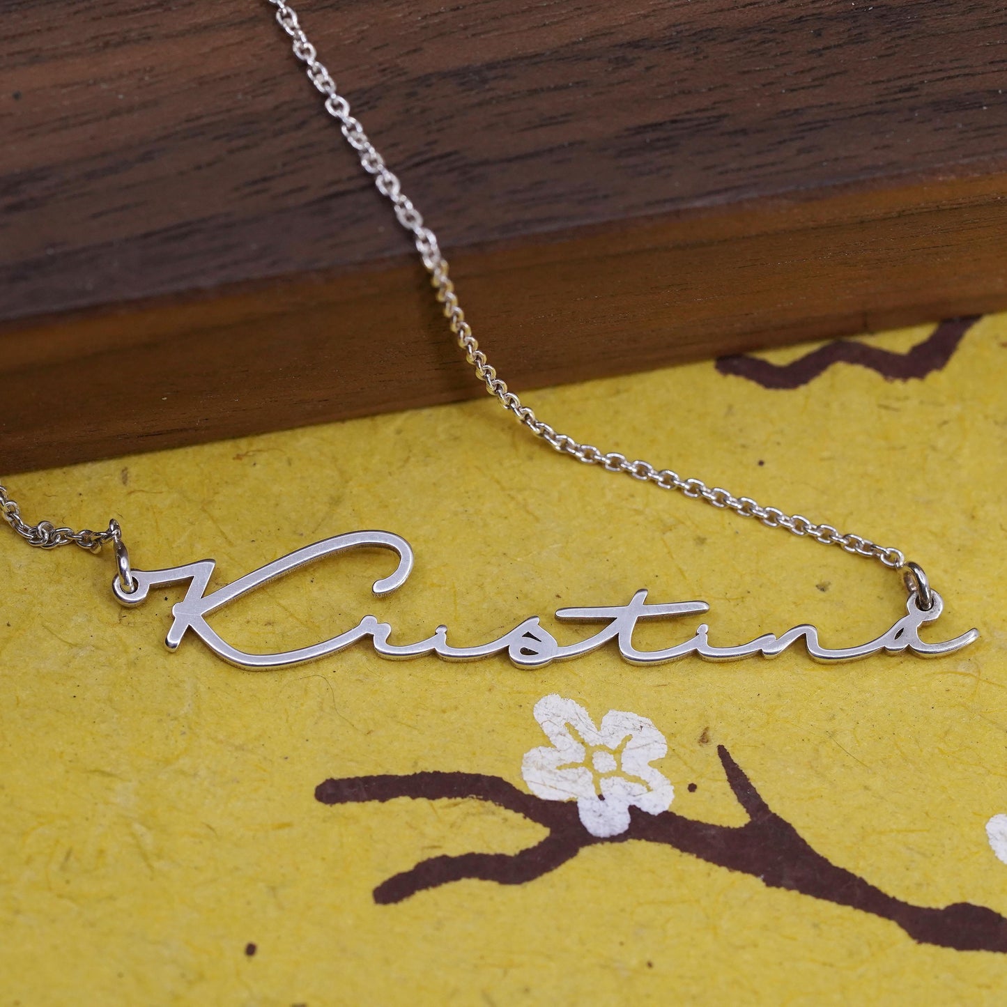 16" 1mm, vintage Sterling silver necklace, 925 circle chain w/ name “Kristina”