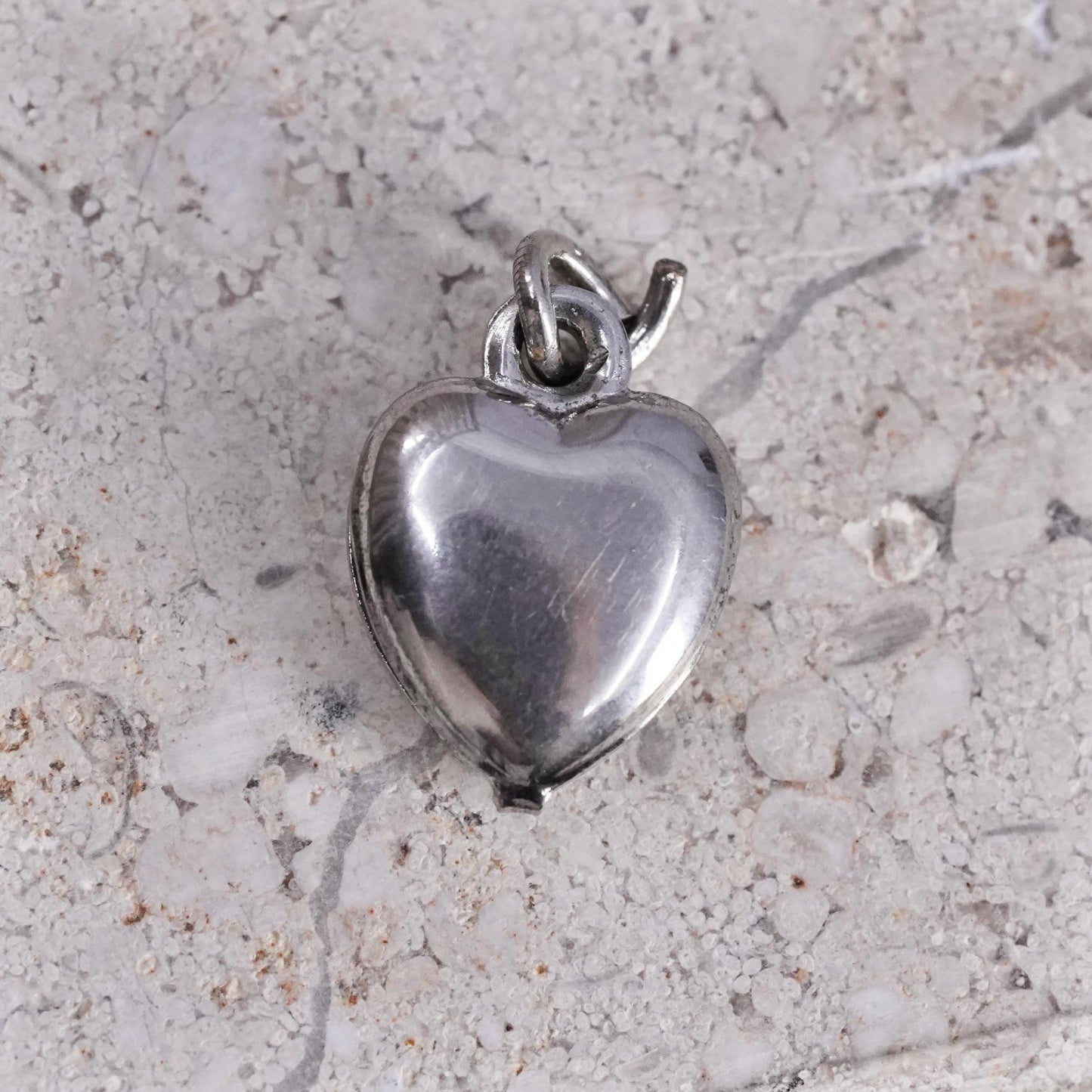Vintage sterling silver handmade pendant, 925 3D heart charm