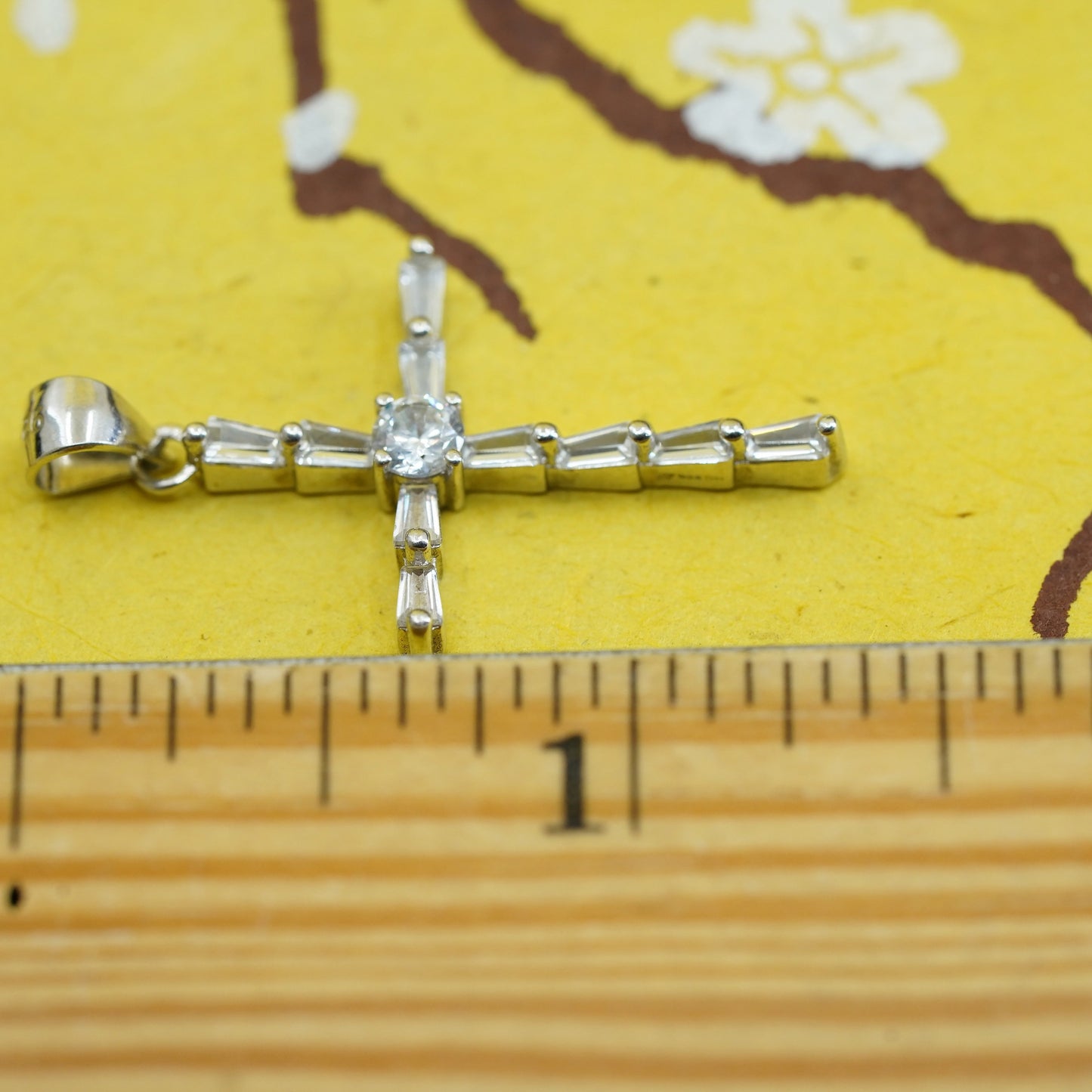 Vintage Sterling silver handmade pendant, 925 cross with Cz
