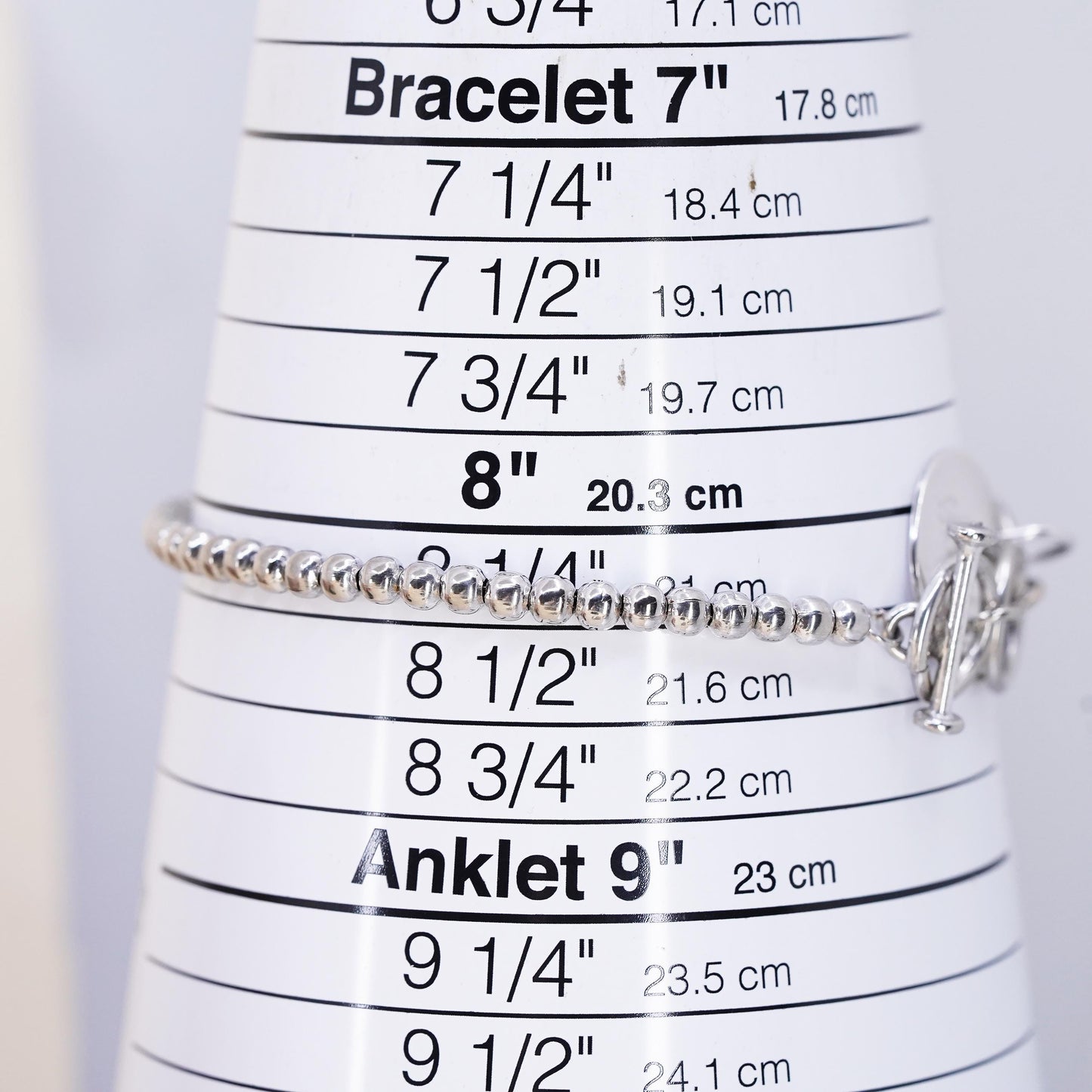 7.25+1”, Vintage Sterling silver bracelet, 925 bead chain name tag “Dovella”