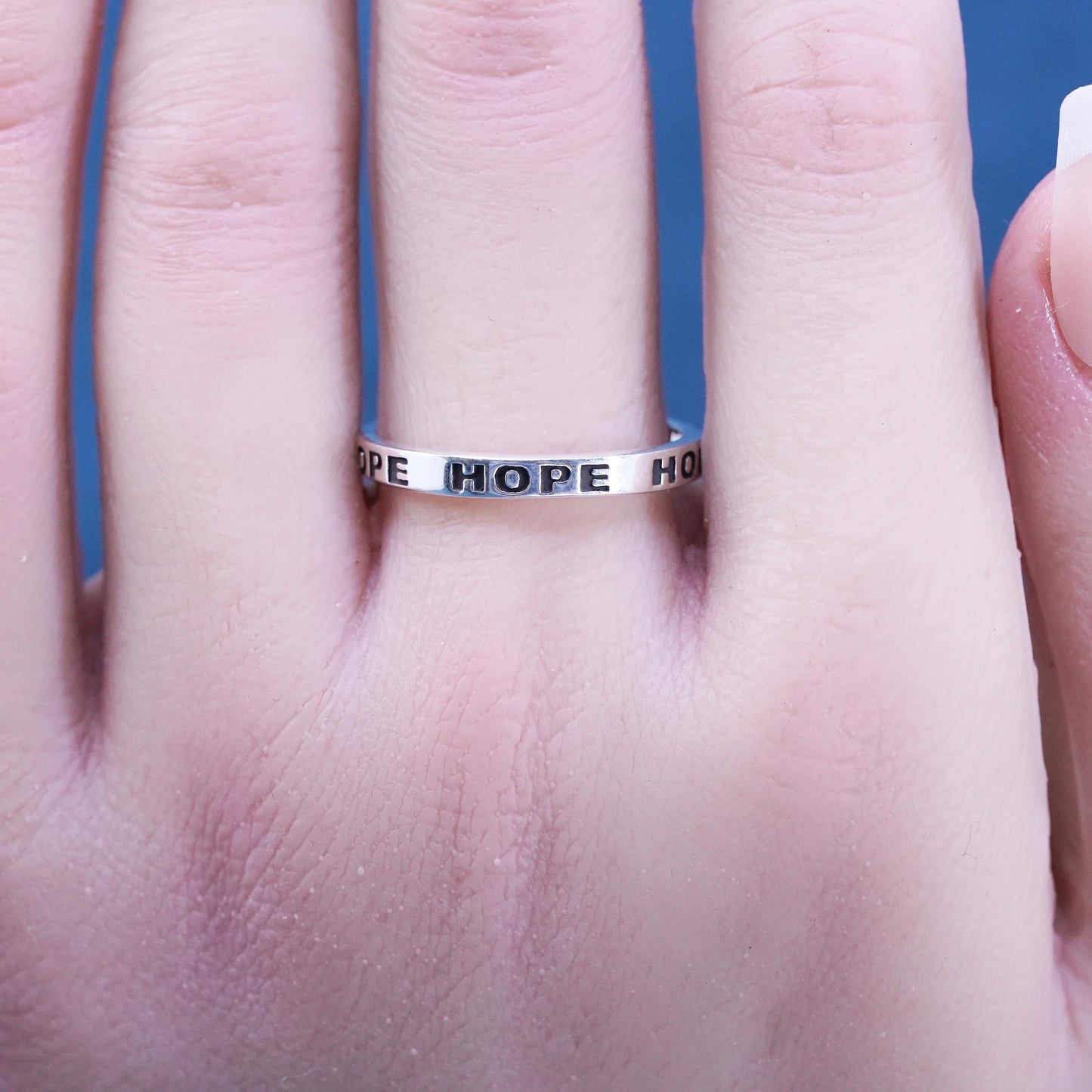 Size 9.25, vintage Sterling silver handmade ring, 925 stackable band “Hope”