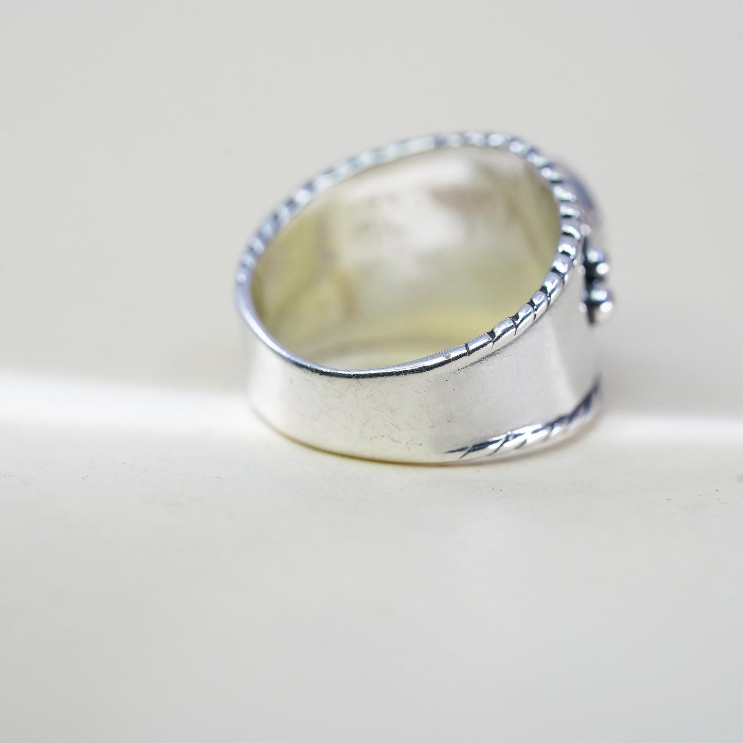 Size 8, Vintage 925 Sterling Silver Green Turquoise Ring, Southwestern Navajo