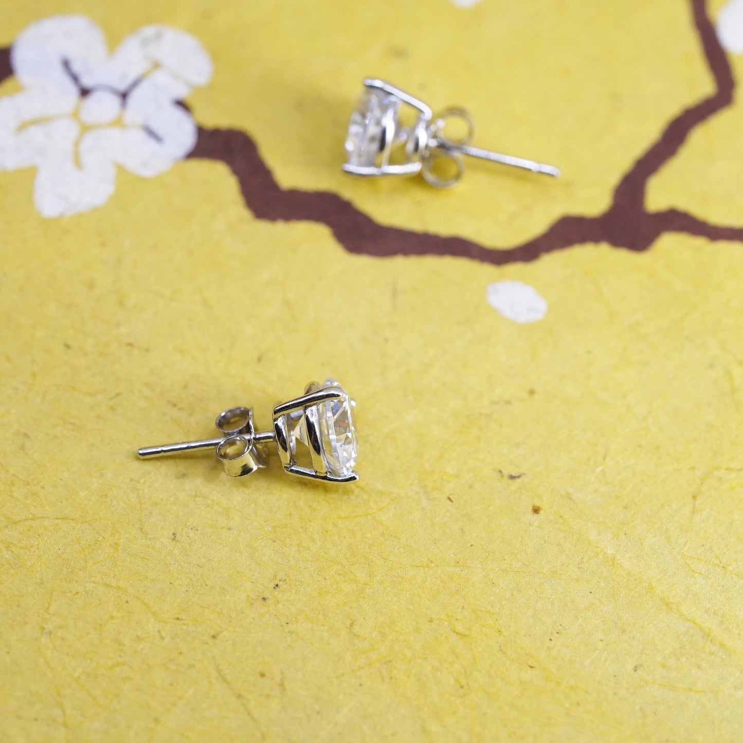 5mm, Sterling silver clear round crystal studs, cz earrings