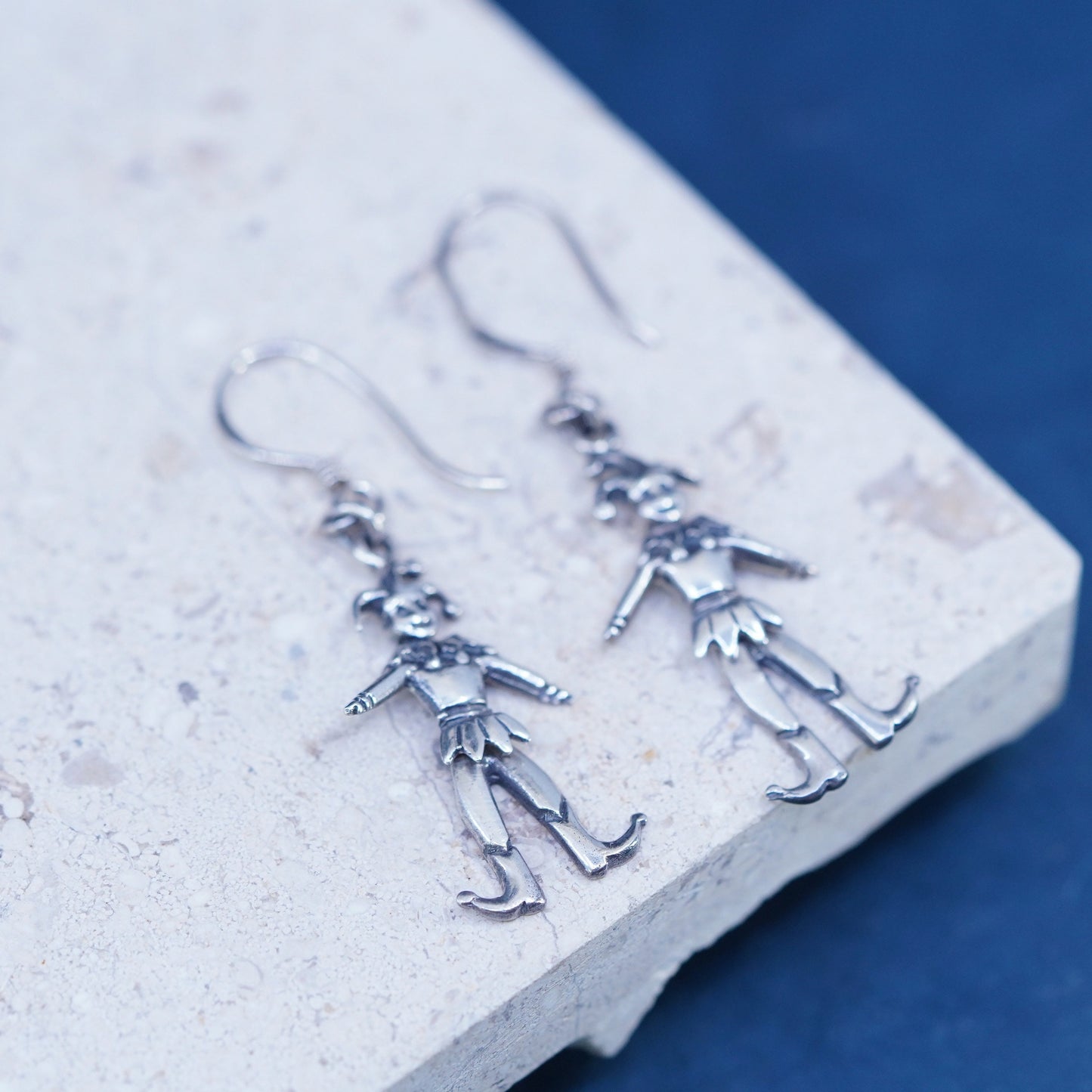 Vintage sterling silver handmade earrings, 925 joker clown dangles