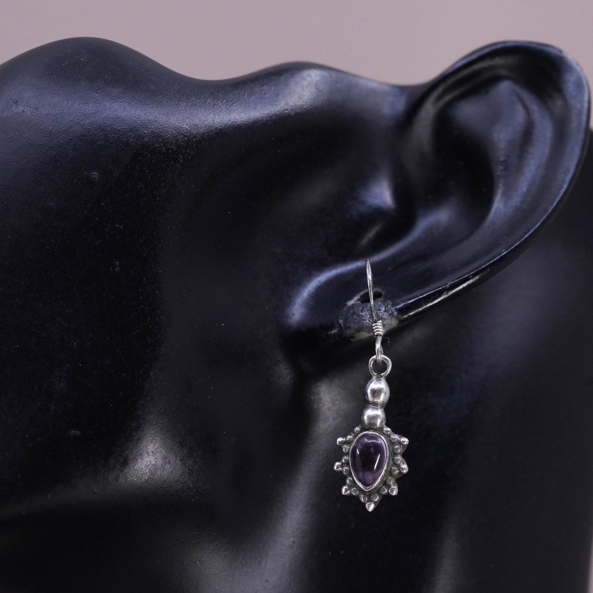 Vintage sterling 925 silver handmade earrings with amethyst