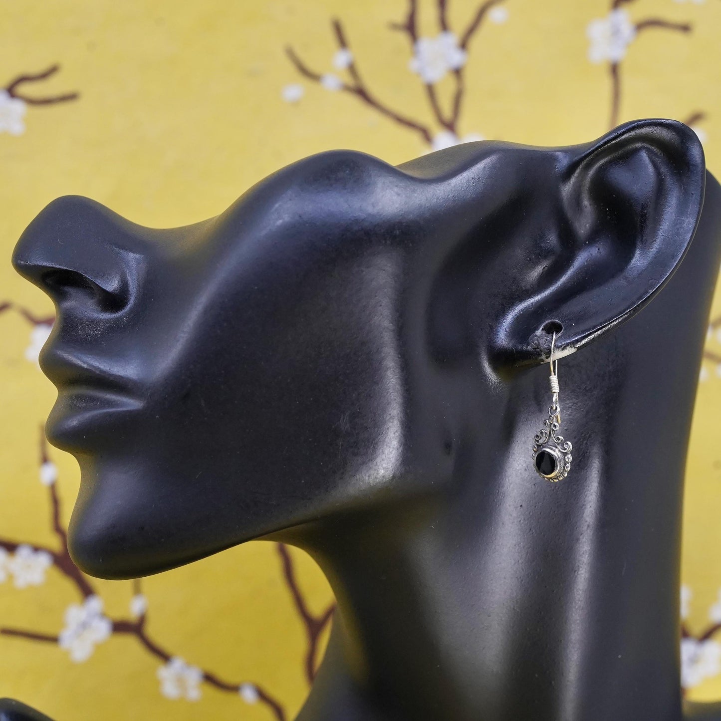 Vintage Sterling 925 silver handmade earrings with onyx and beads