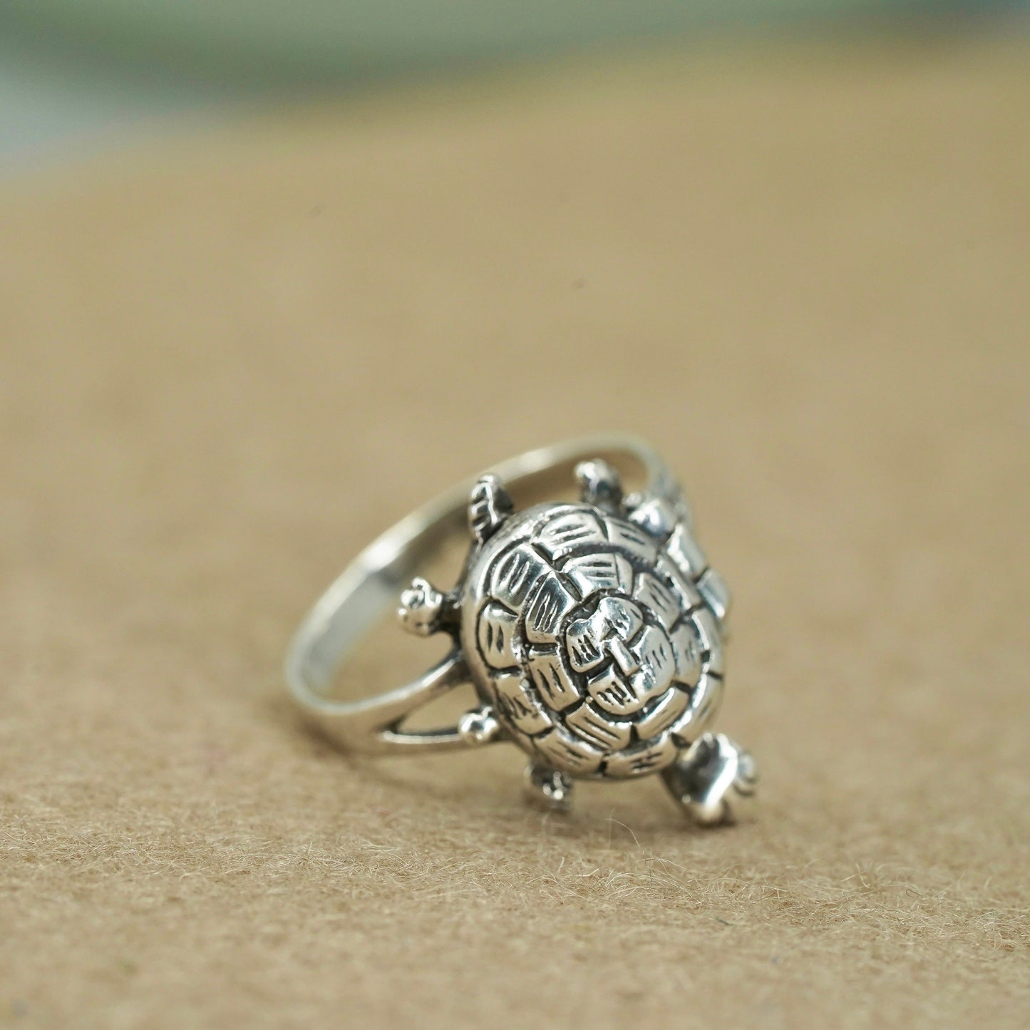 Size 6.5, vintage Sterling 925 silver handmade turtle ring