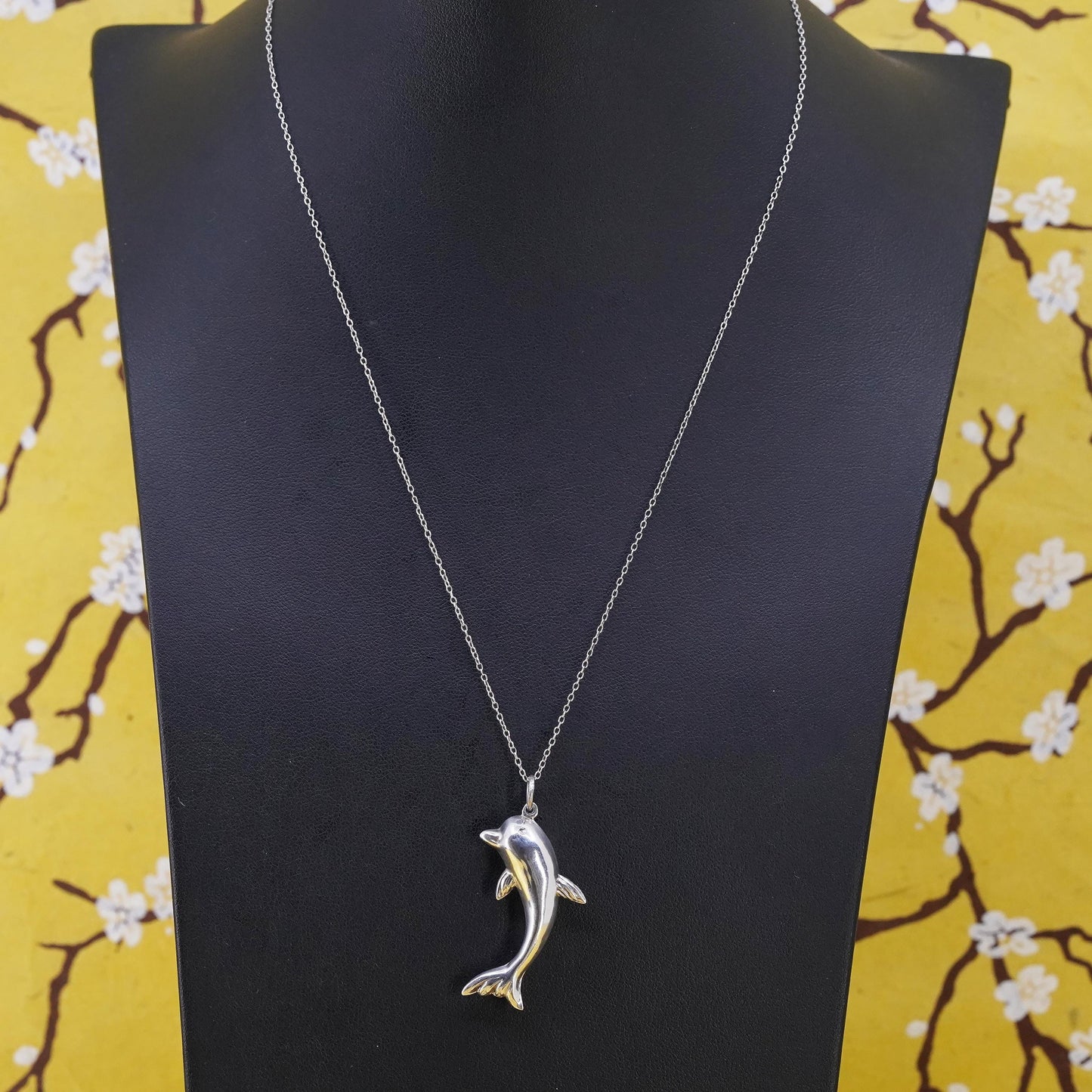 Vintage Sterling silver handmade pendant, 925 dolphin charm