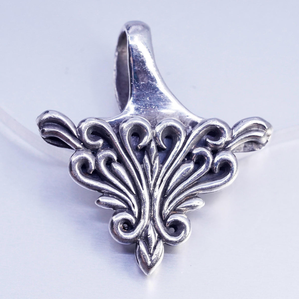 Vintage Sterling Silver 925 Ornate Scrollwork Pendant, Large Bail, Art Nouveau