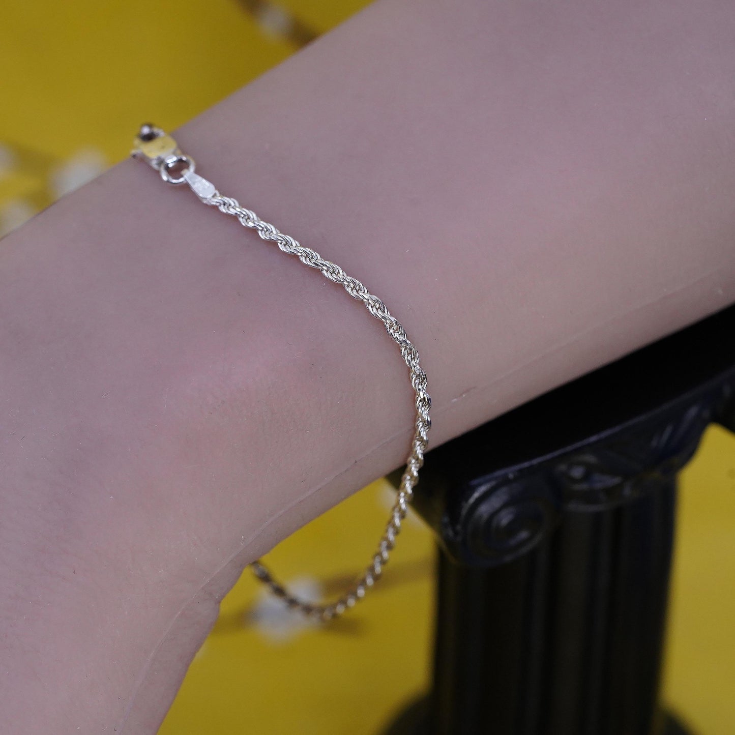 7.5",, VTG KA1772 Sterling silver diamond cut rope bracelet, Italy 925 chain