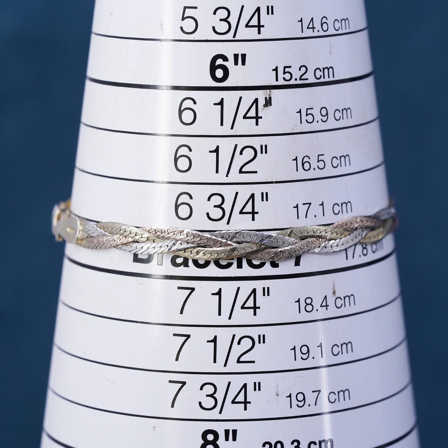 7" gold over Sterling silver bracelet, 925 woven braided herringbone chains