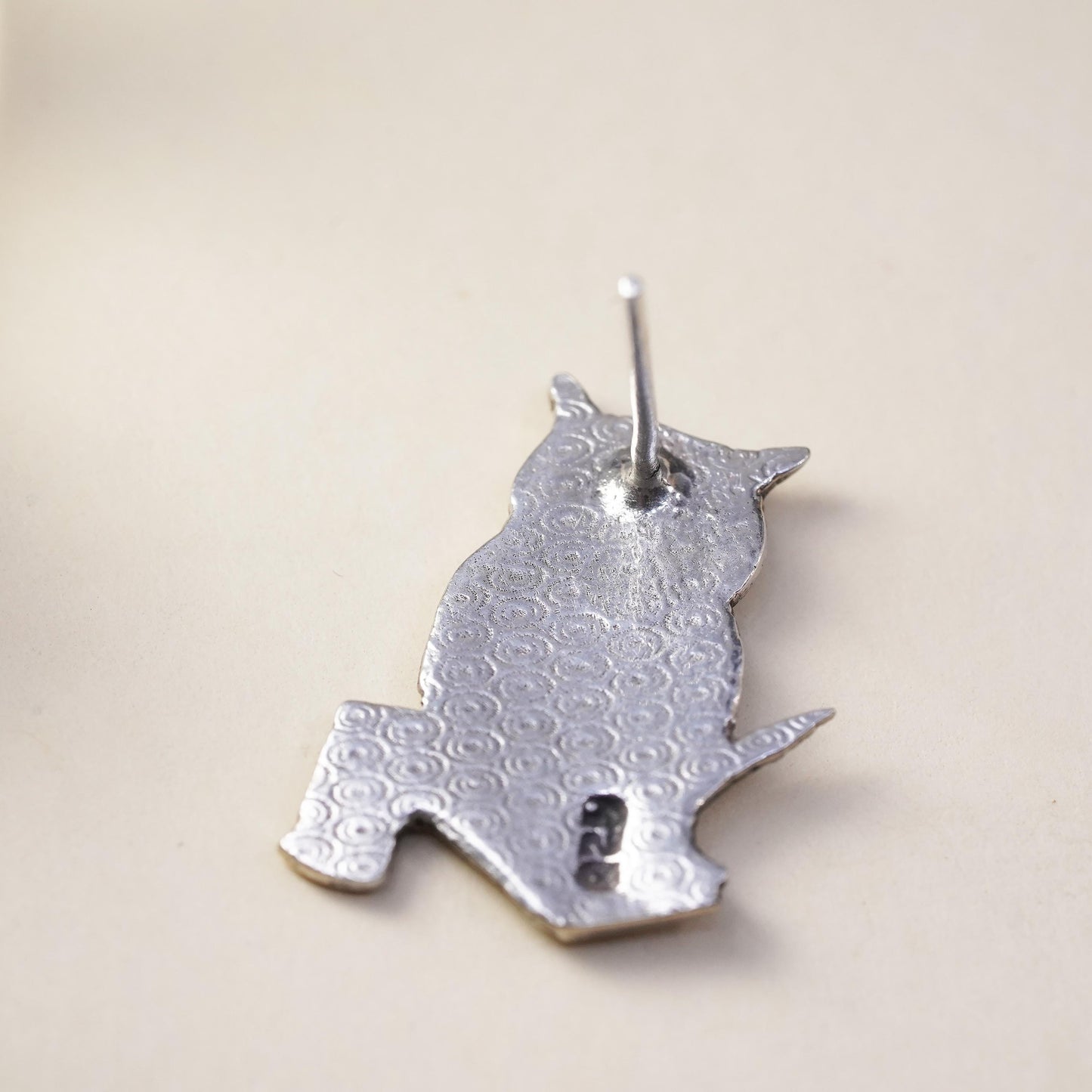 Vintage handmade single handmade earring. Sterling 925 owl stud