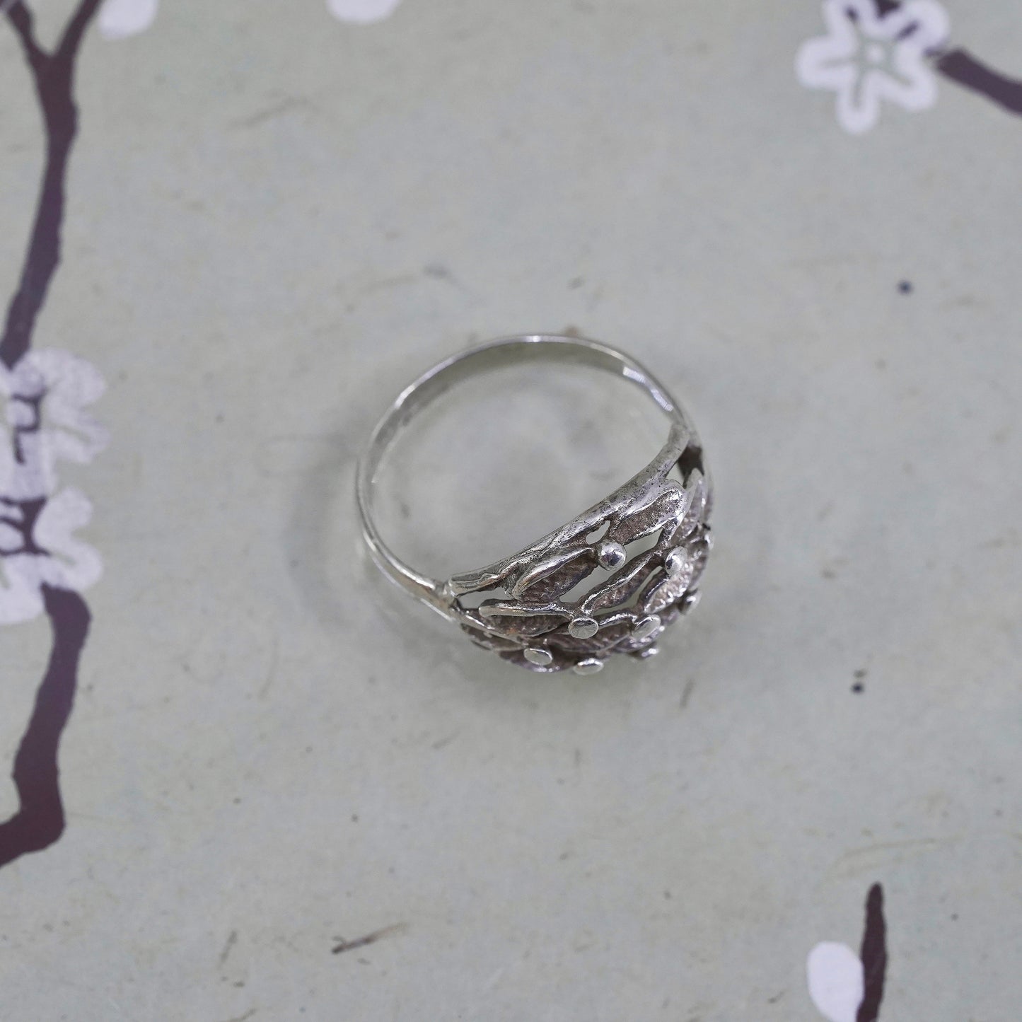 Size 6.5 vintage Sterling silver handmade ring, 925 beads band
