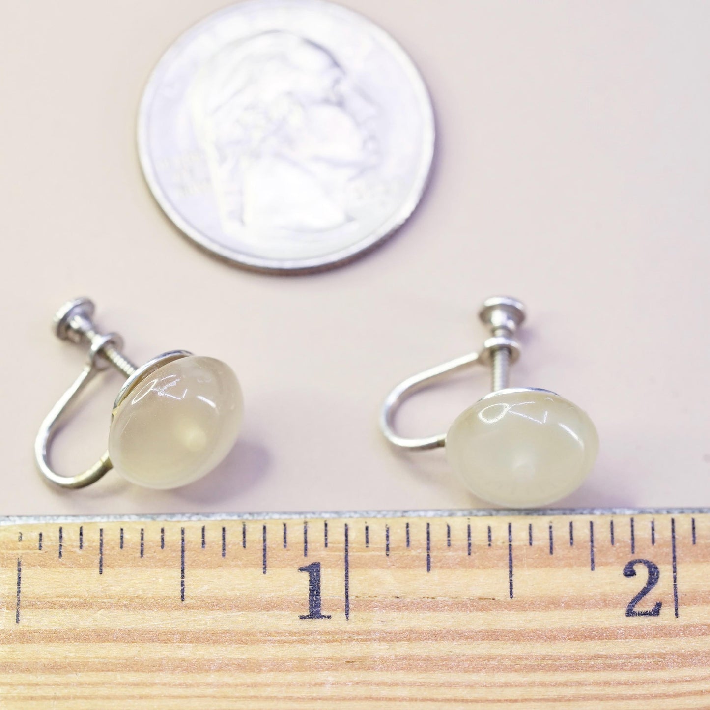 Vintage Sterling 925 silver screw back earrings with glass