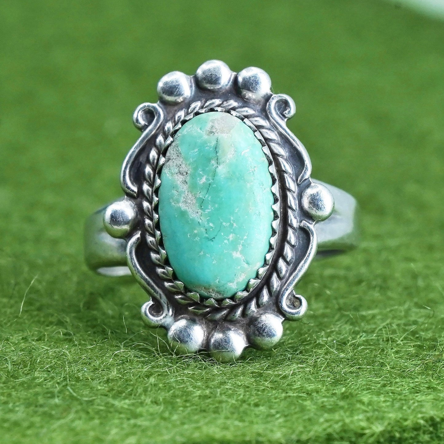 Size 4.25, Native American bell trading post sterling silver ring 925 turquoise