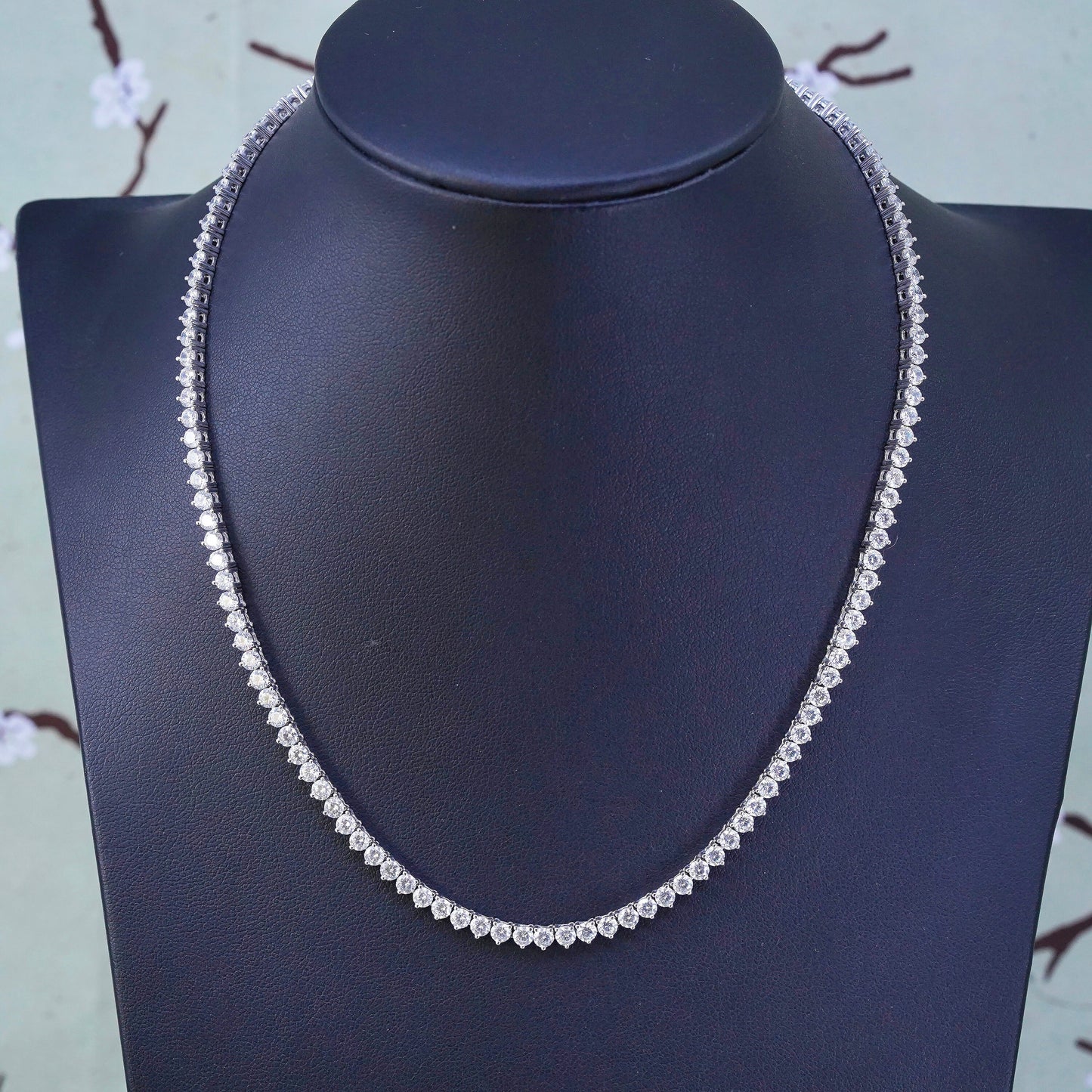 16”, Vintage sterling 925 silver tennis necklace, 925 chain with cz