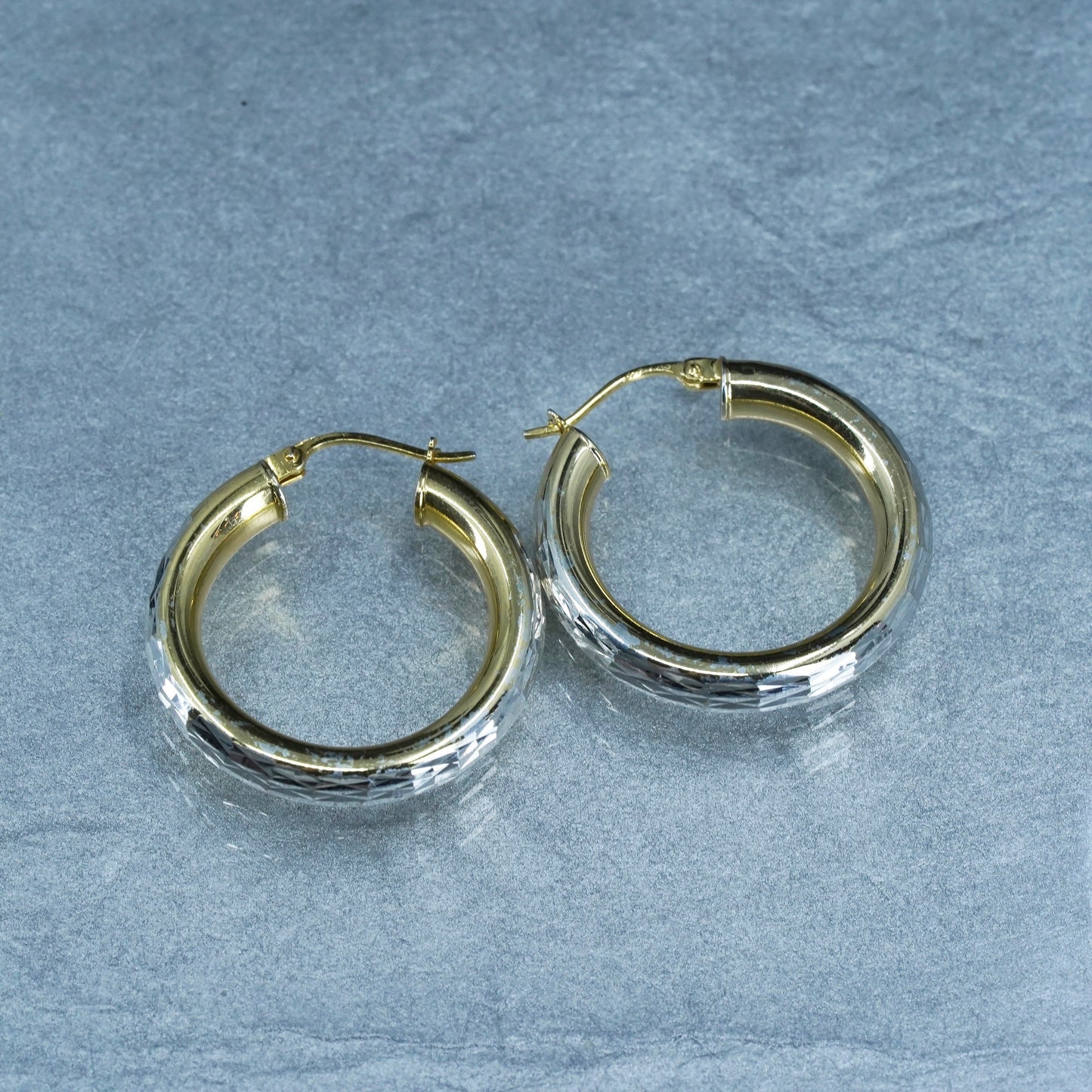 1”, vintage vermeil gold over Sterling silver earrings, 925 diamond cut hoops
